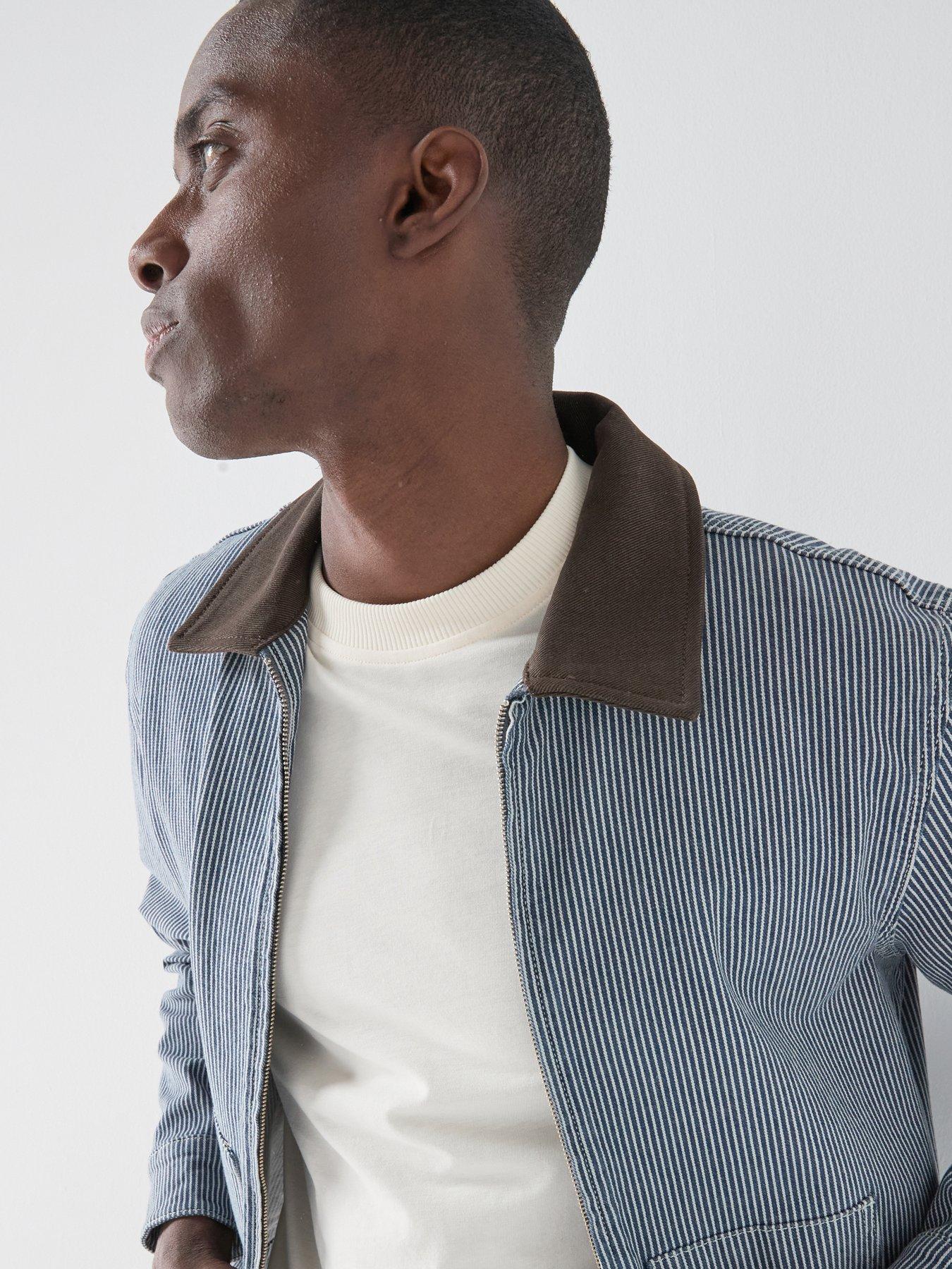 Image 6 of 6 of Les Deux Robert Striped Chore Jacket - Navy
