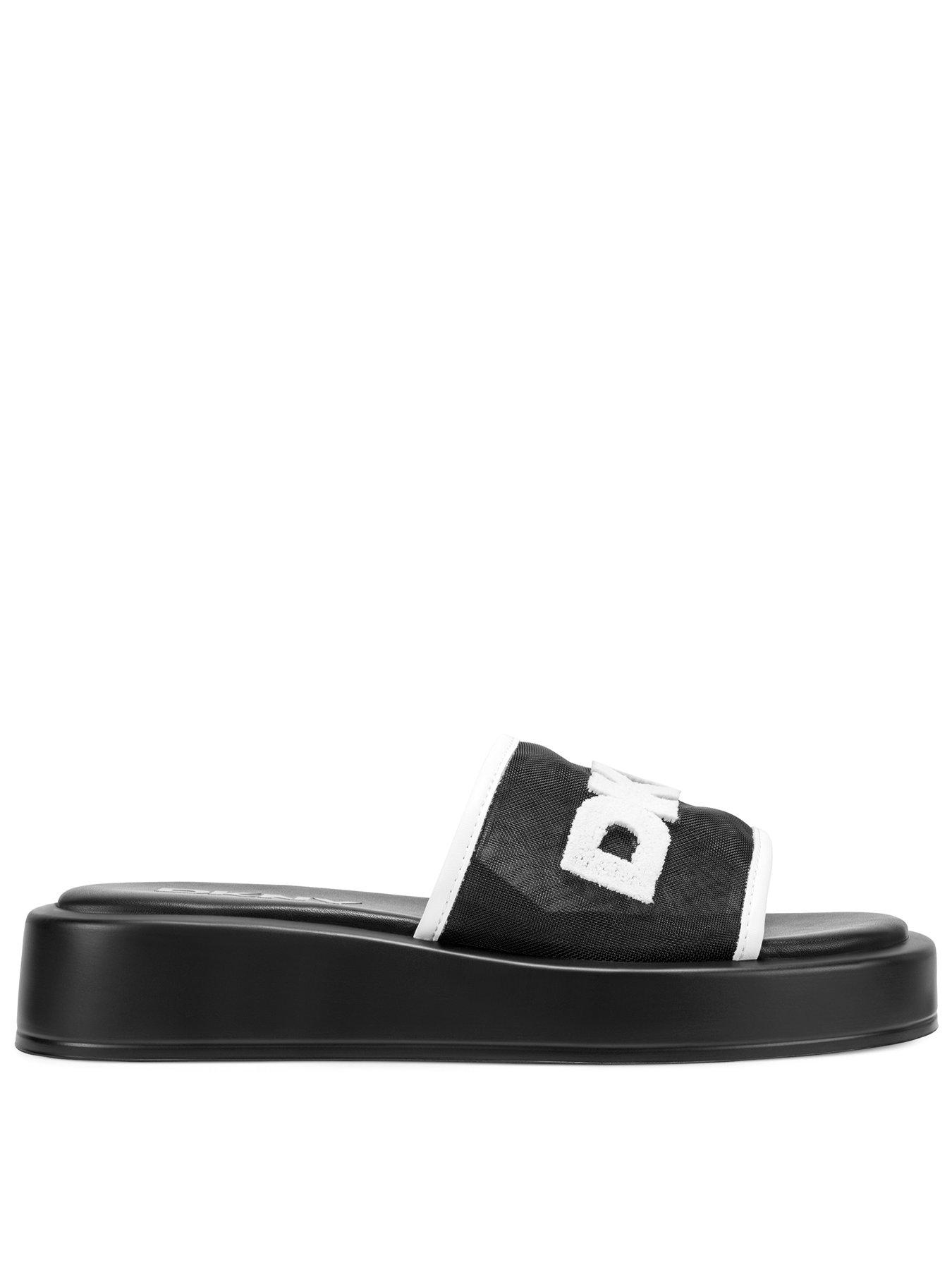 DKNY Orion Logo Mesh - Platform Sliders - Black