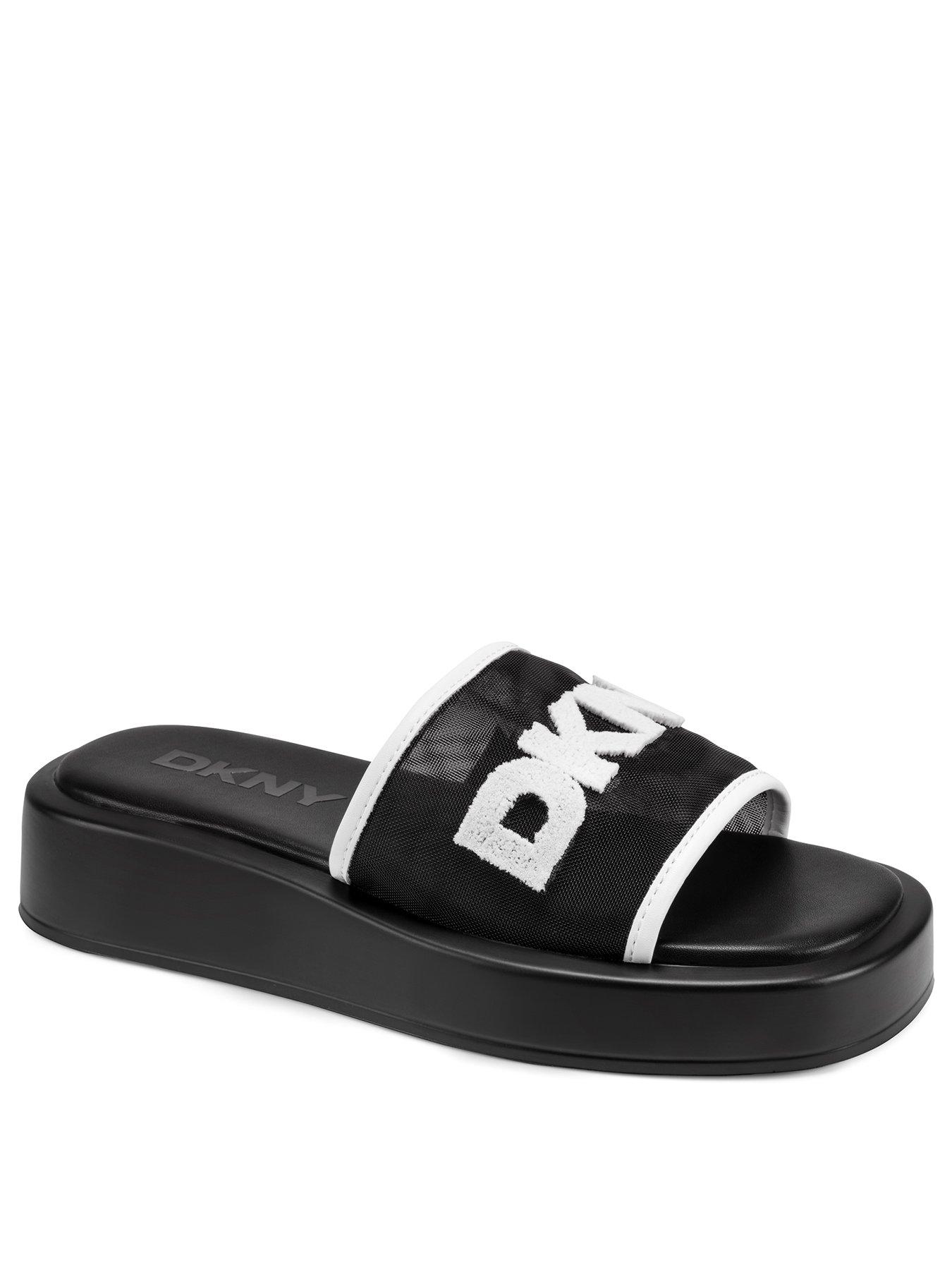  image of dkny-orion-logo-mesh-platform-sliders-black