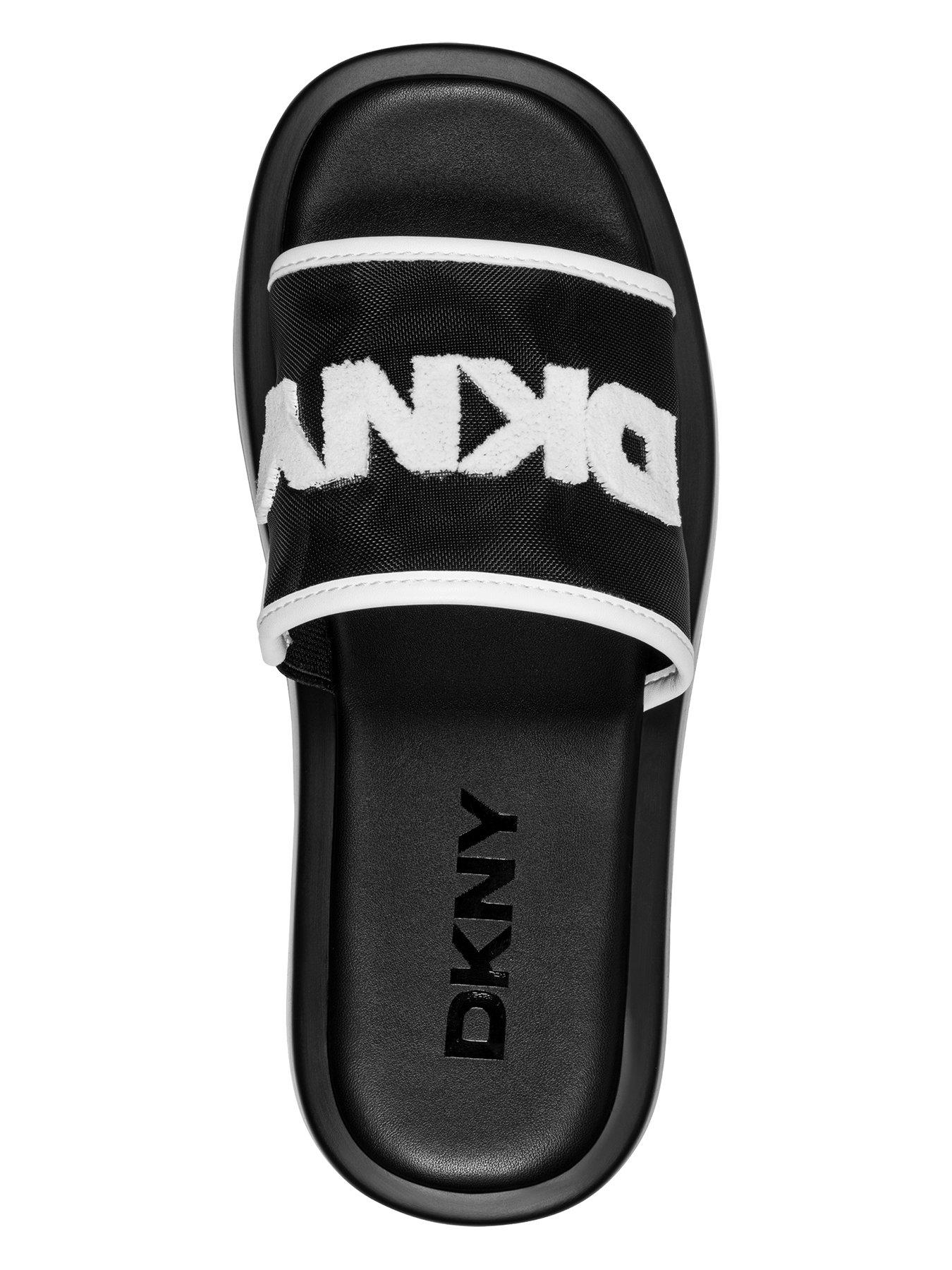  image of dkny-orion-logo-mesh-platform-sliders-black