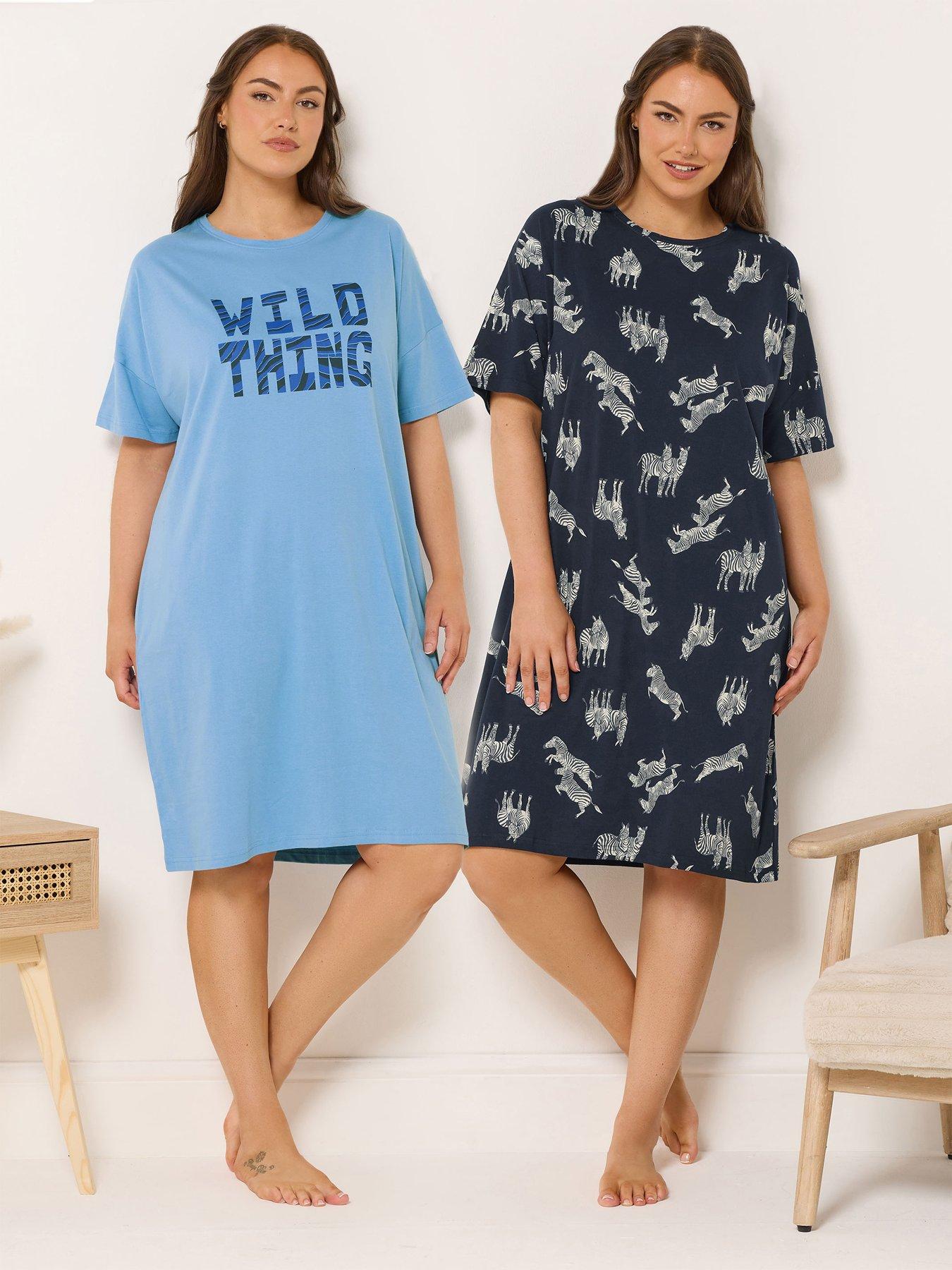 Yours Curve 2 Pack Wild Sleeptee Nightdress - Blue