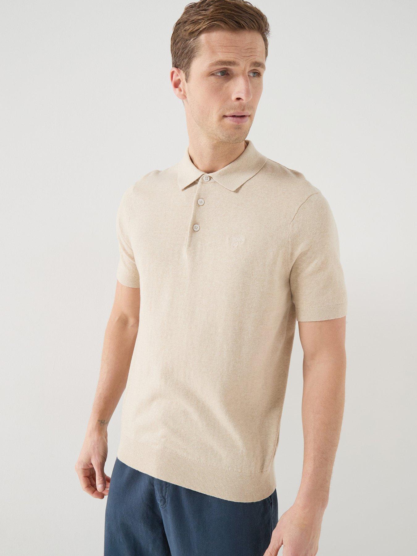 Barbour Muston Linen Blend Knitted Polo Shirt - Light Beige