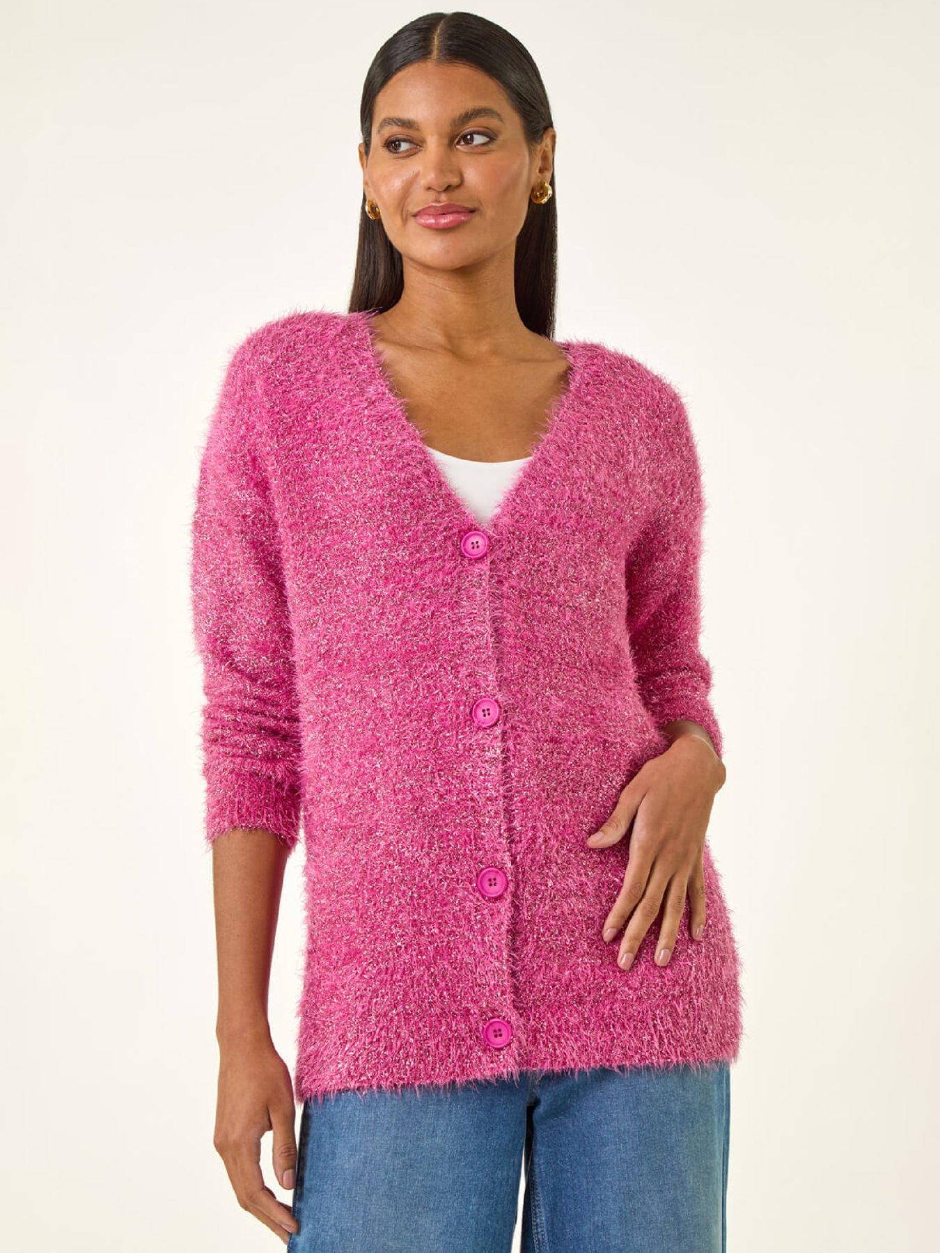 Image 1 of 5 of Roman Buttoned Tinsel&nbsp;Knit Cardigan - Pink