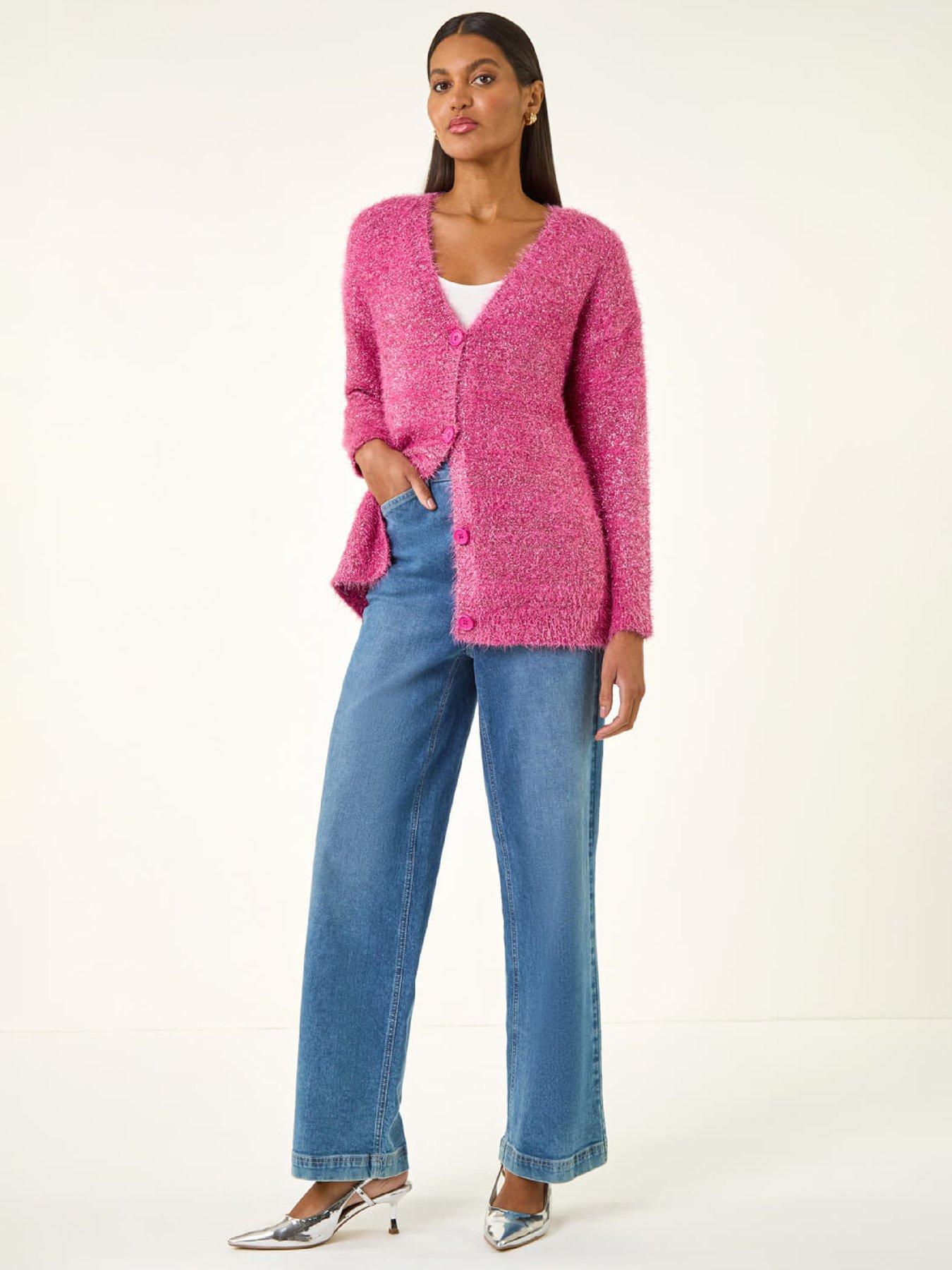 Image 3 of 5 of Roman Buttoned Tinsel&nbsp;Knit Cardigan - Pink