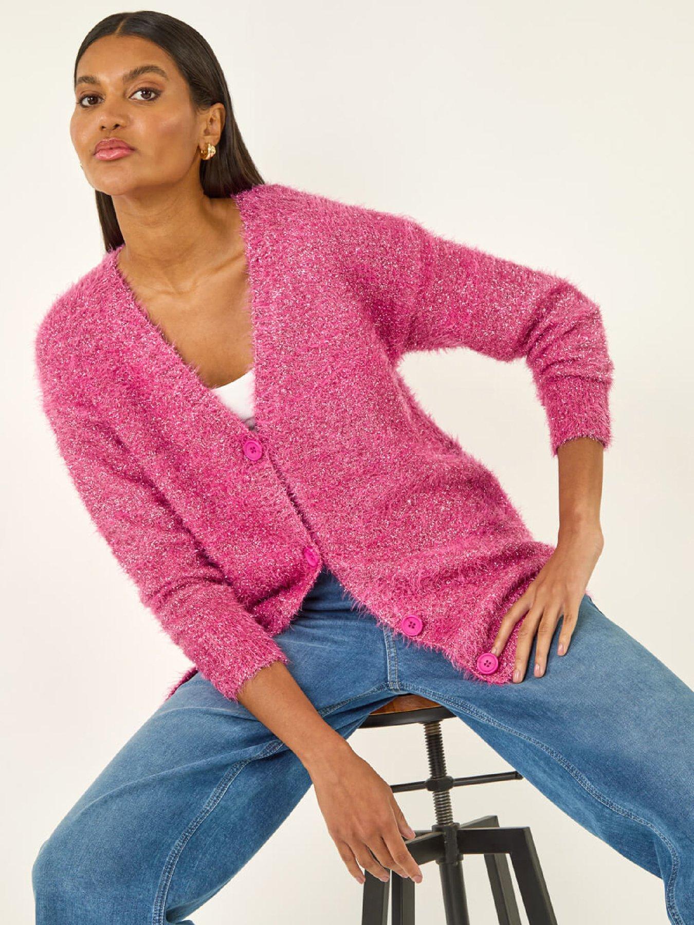 Image 4 of 5 of Roman Buttoned Tinsel&nbsp;Knit Cardigan - Pink