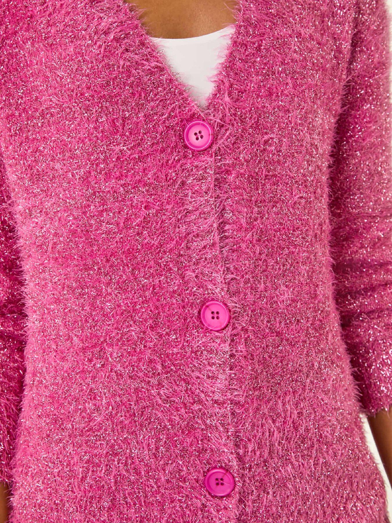 Image 5 of 5 of Roman Buttoned Tinsel&nbsp;Knit Cardigan - Pink