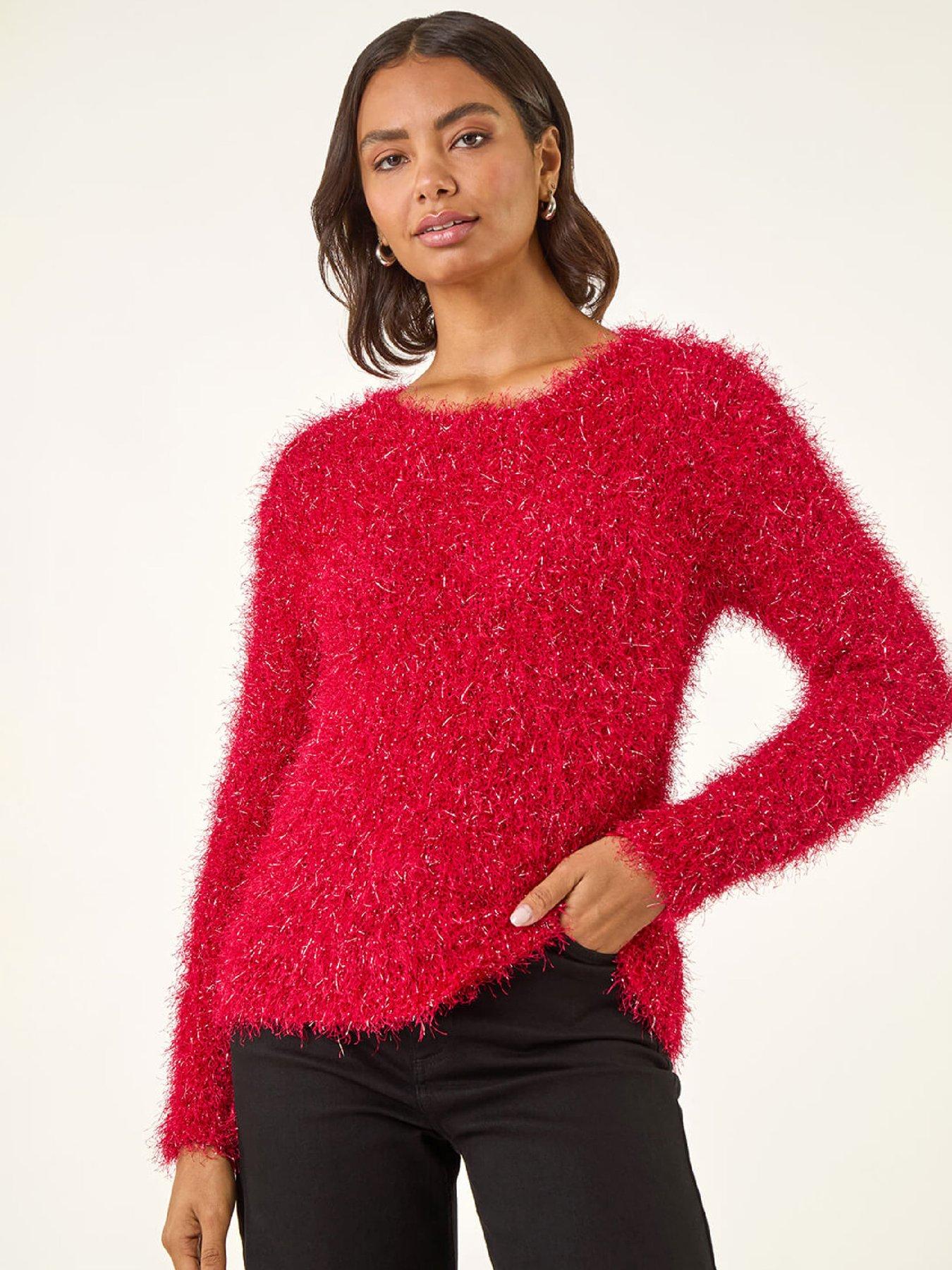 Roman Metallic Fluffy Knit Jumper - Red