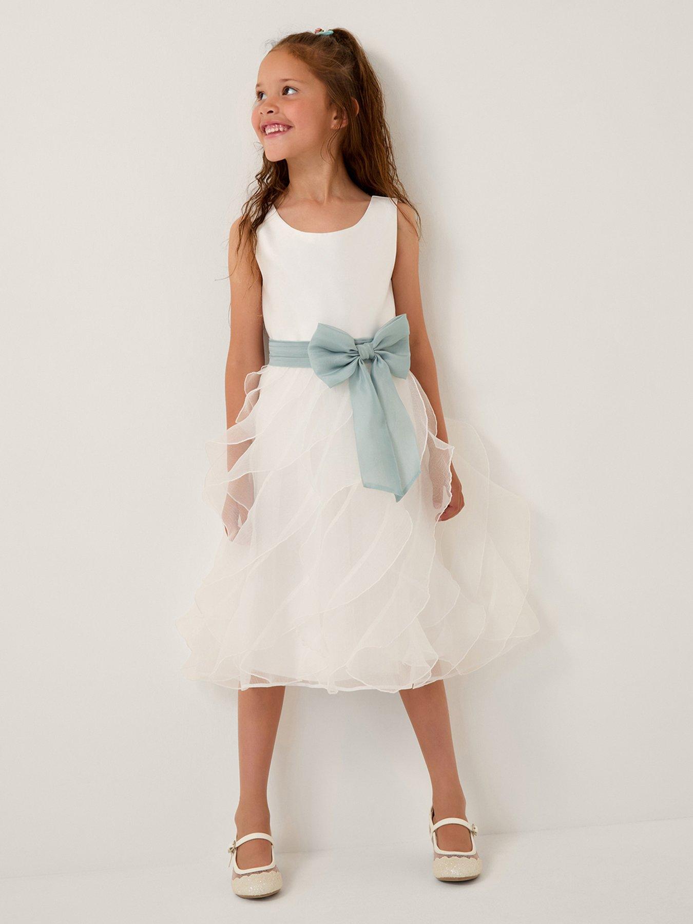 Monsoon Girls Cancan Swirl 3d Bow Belt Dress - Light Cream