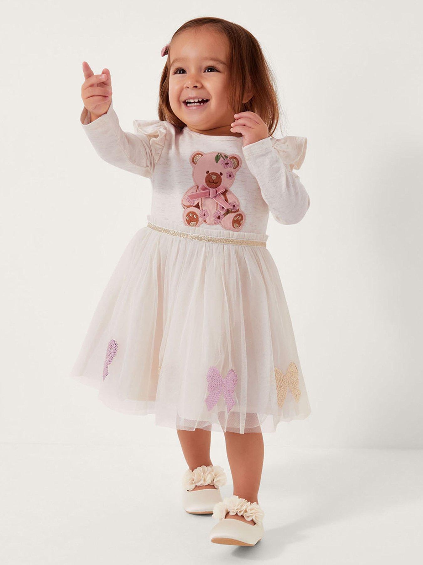  image of monsoon-baby-girls-bear-disco-long-sleeve-dress-light-cream