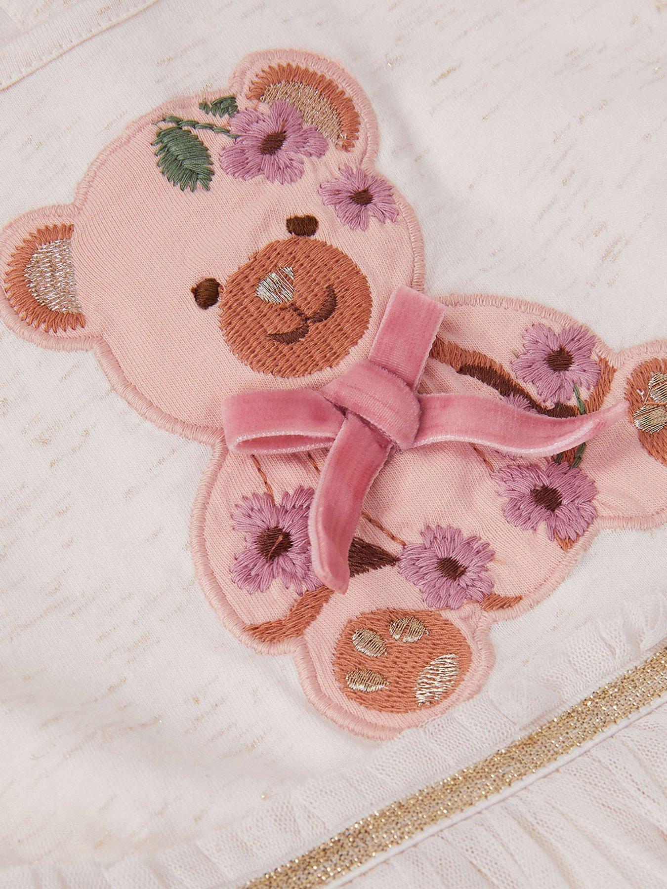  image of monsoon-baby-girls-bear-disco-long-sleeve-dress-light-cream