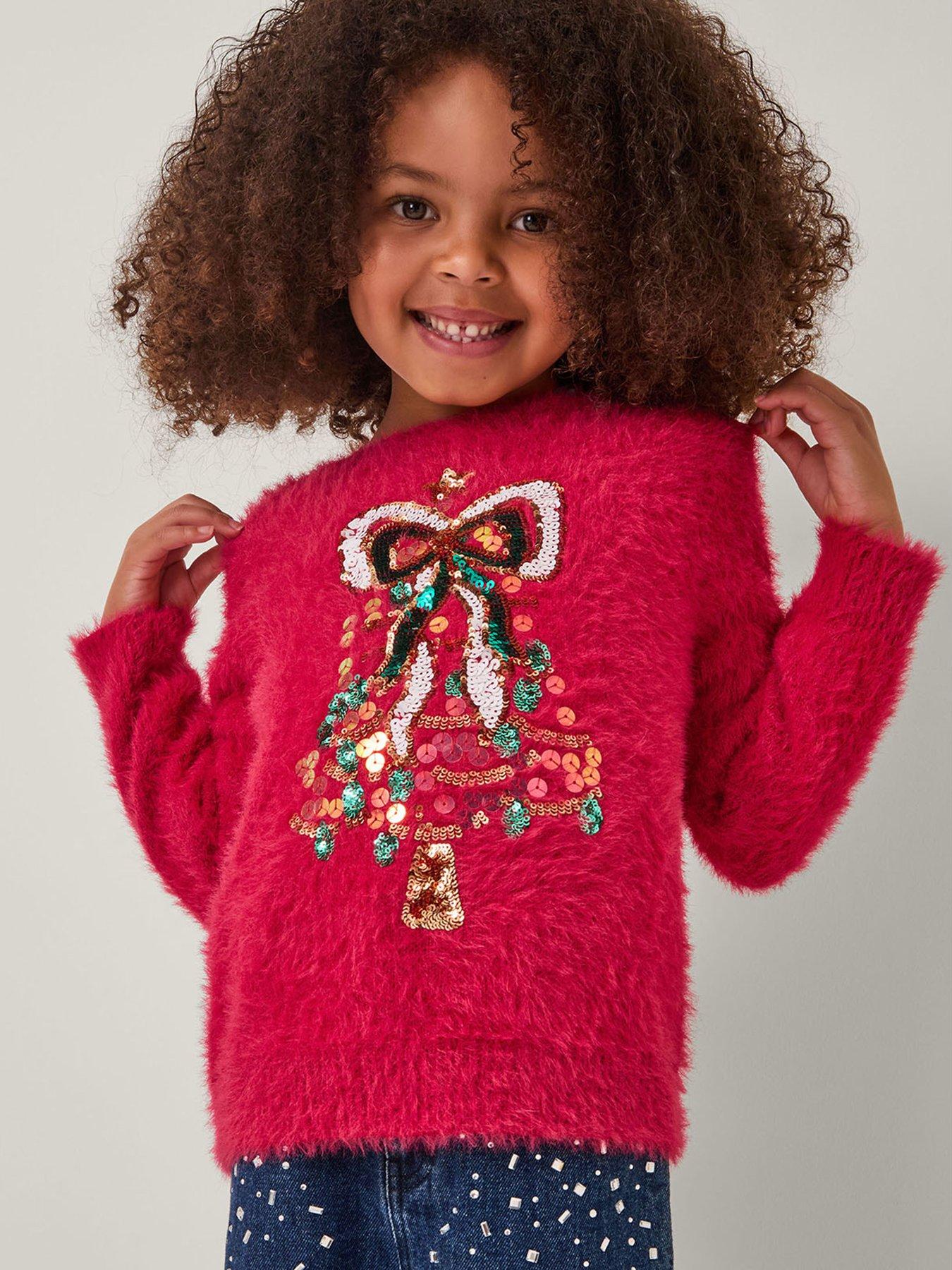 Monsoon Girls Christmas Tree Jumper - Red