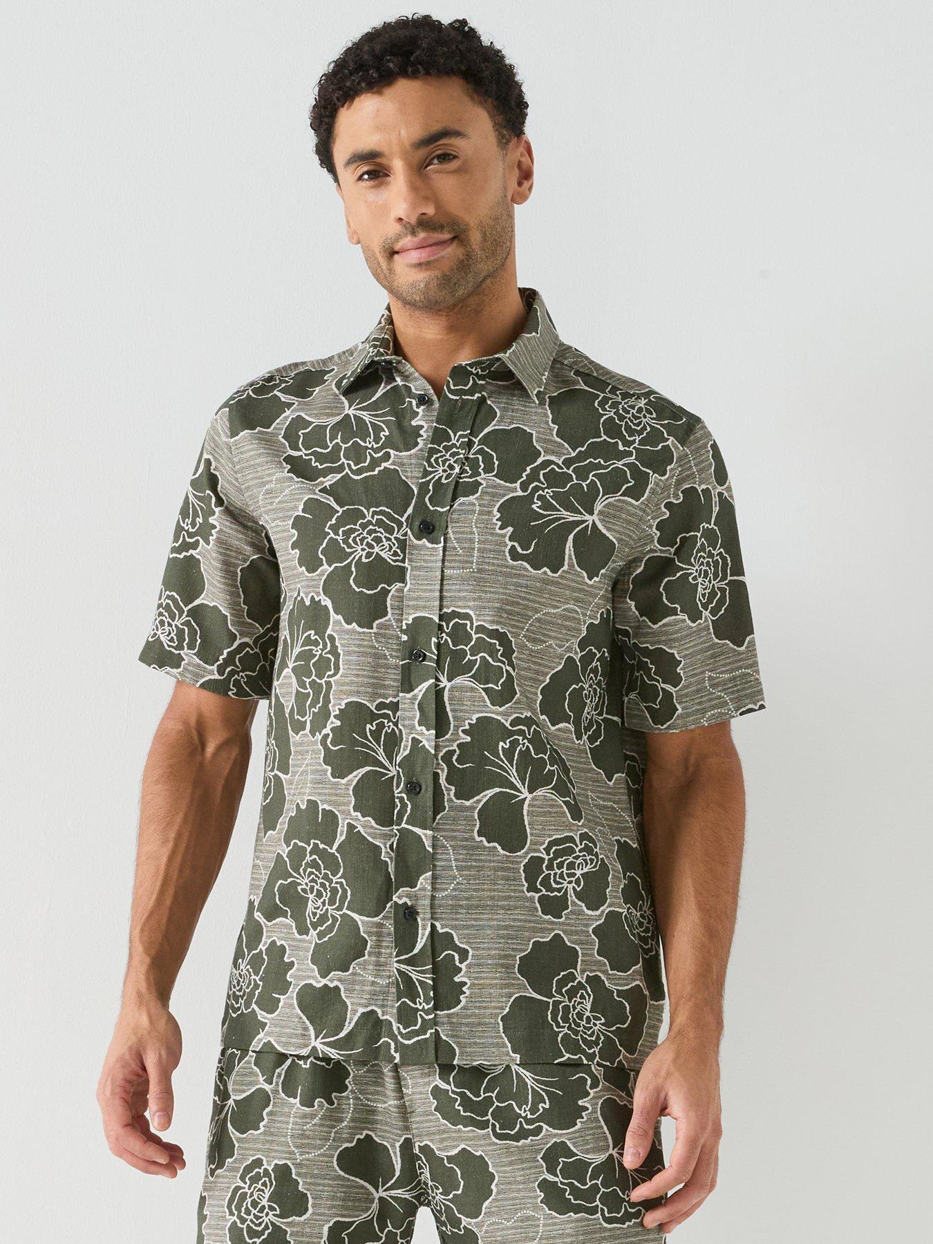 Les Deux Charlie Poppy Aop Floral Short Sleeve Shirt - Green