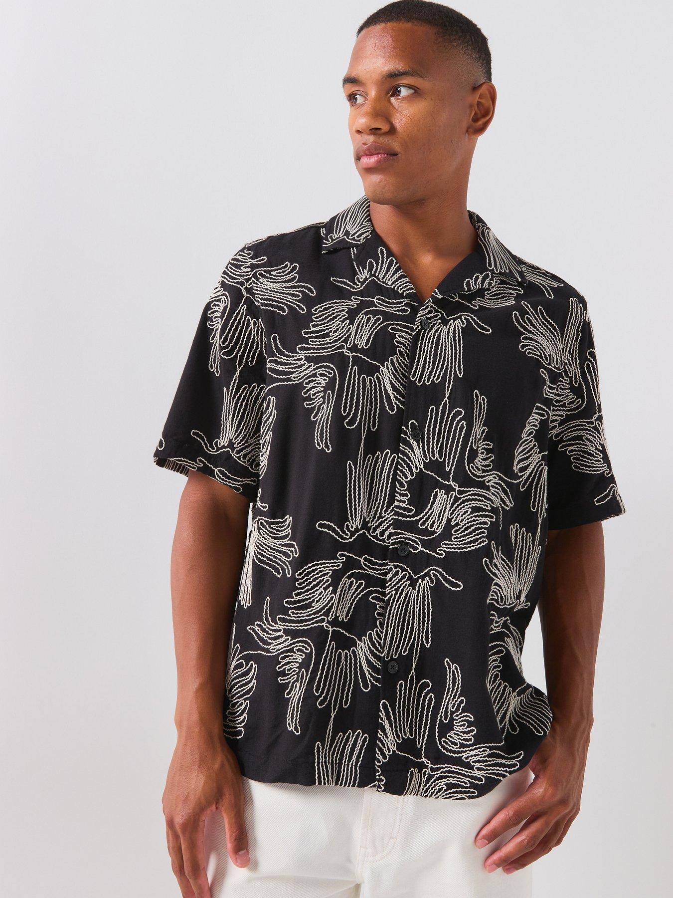Les Deux Liam Flower Short Sleeve Shirt - Black