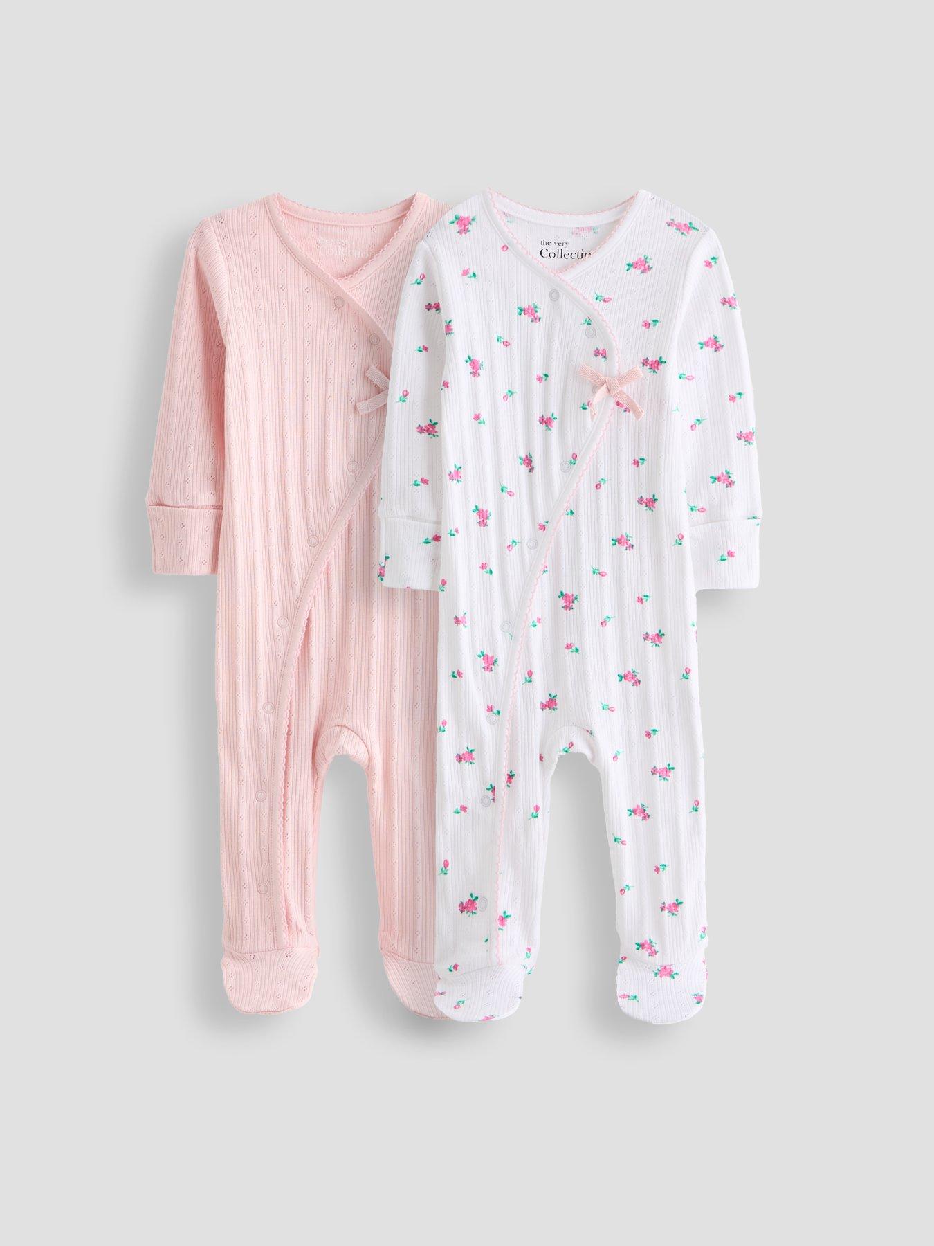 The Very Collection Baby Girl 2 Pack Floral Print Pink Pointelle Sleepsuits