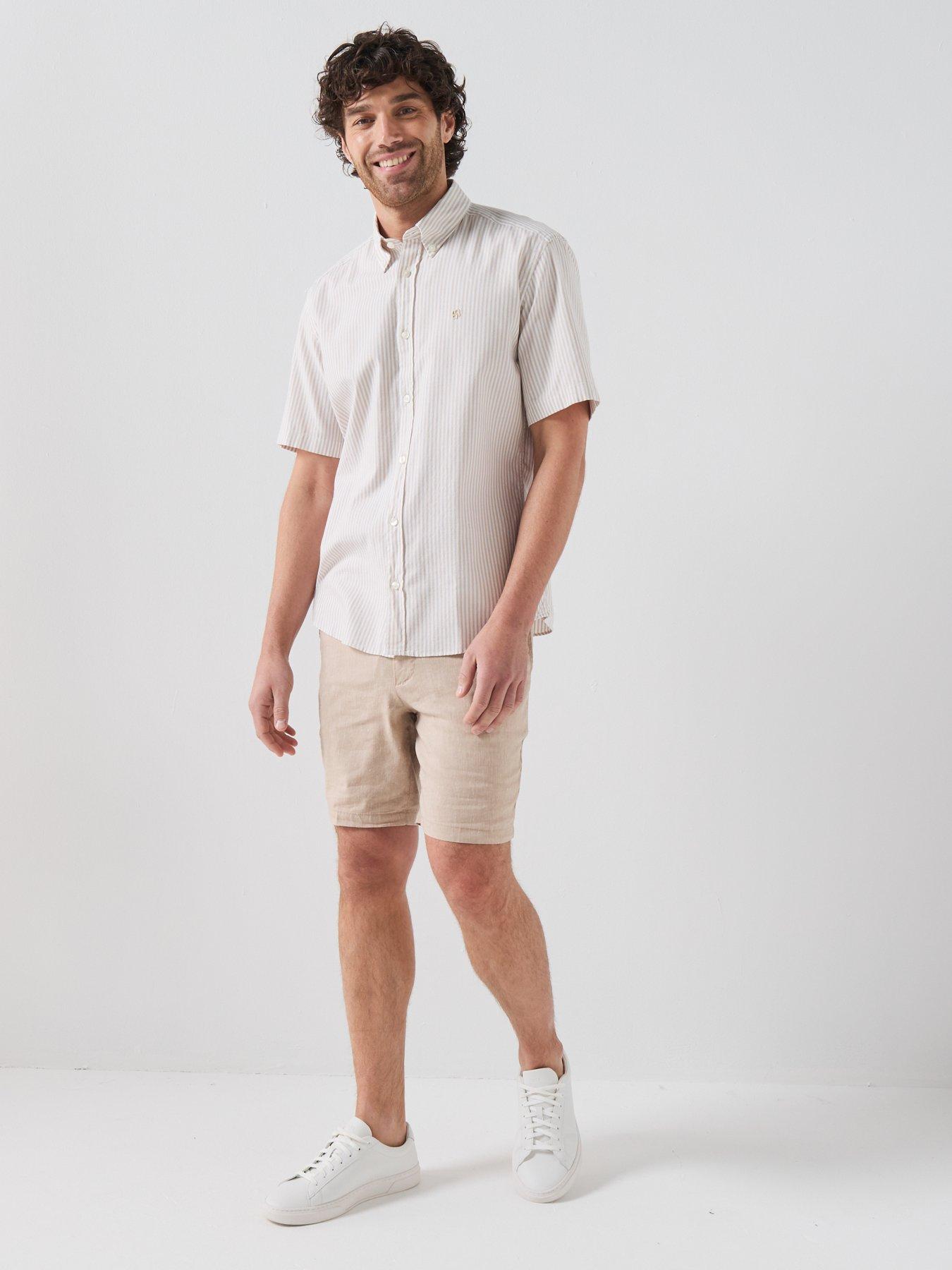 Image 3 of 5 of BOSS Button Down Short Sleeve Stripe Shirt - Beige