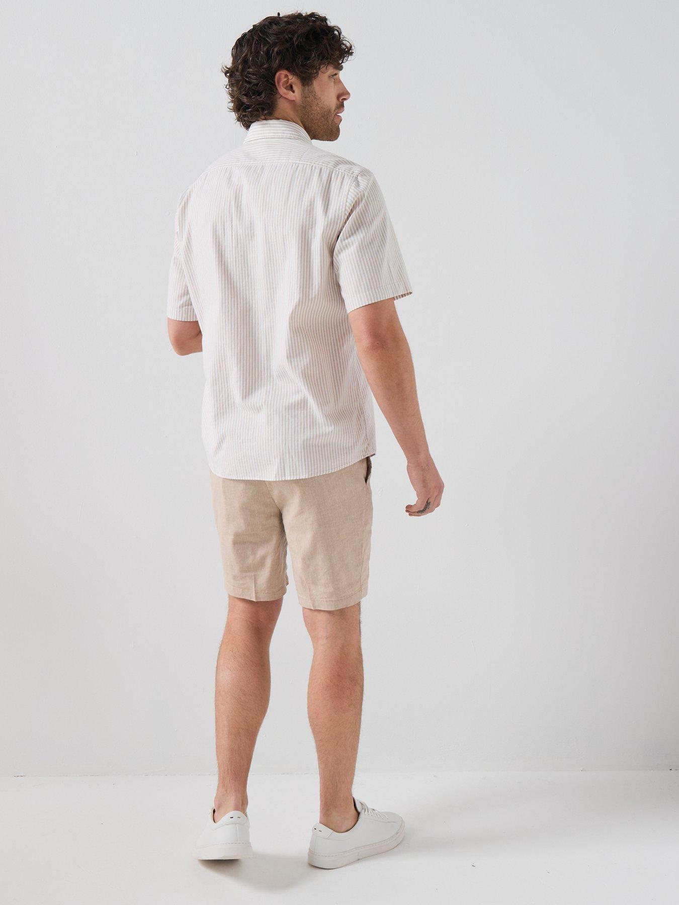 Image 5 of 5 of BOSS Button Down Short Sleeve Stripe Shirt - Beige