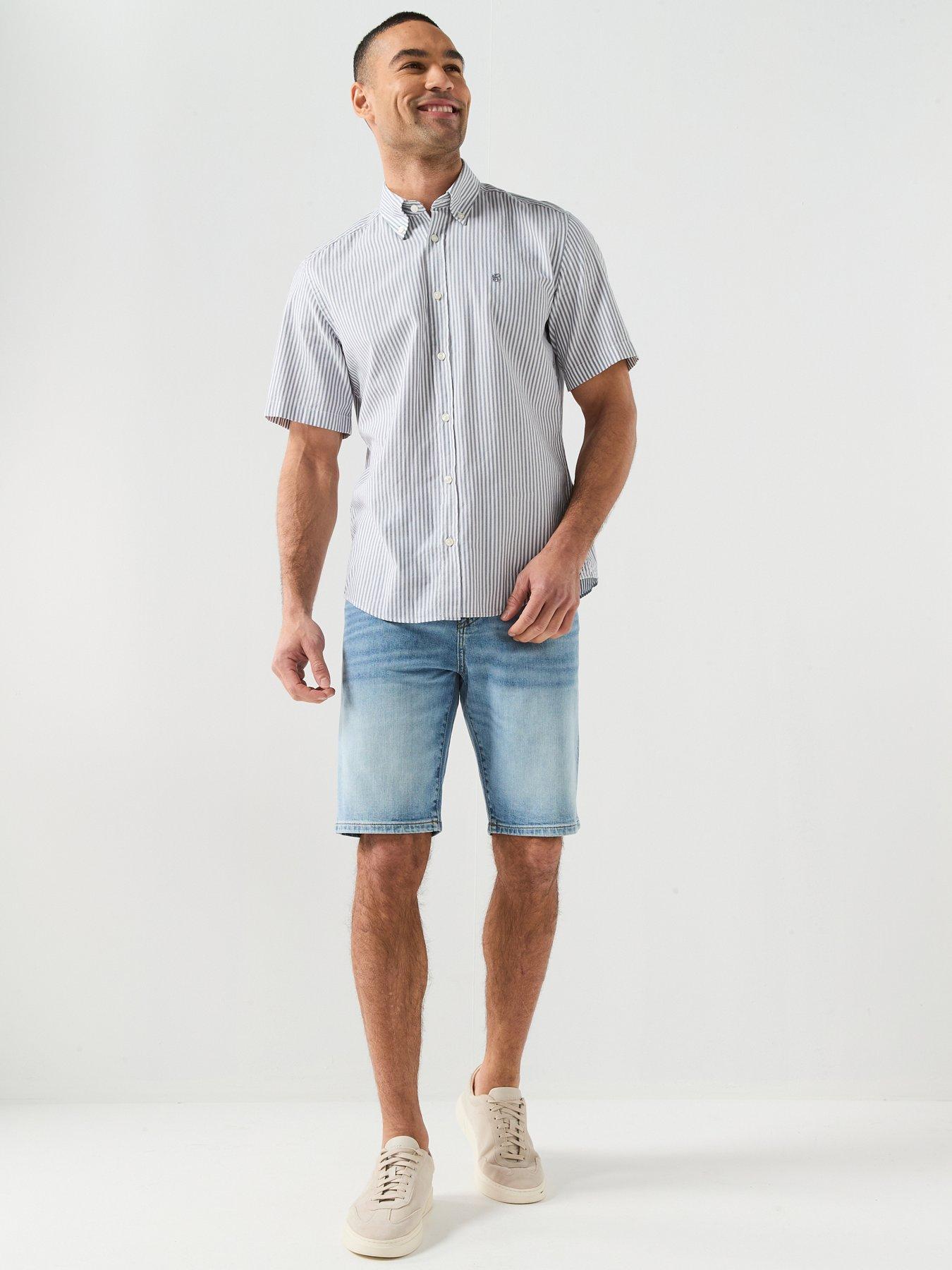 Image 3 of 6 of BOSS Button Down Short Sleeve Stripe Shirt - Blue