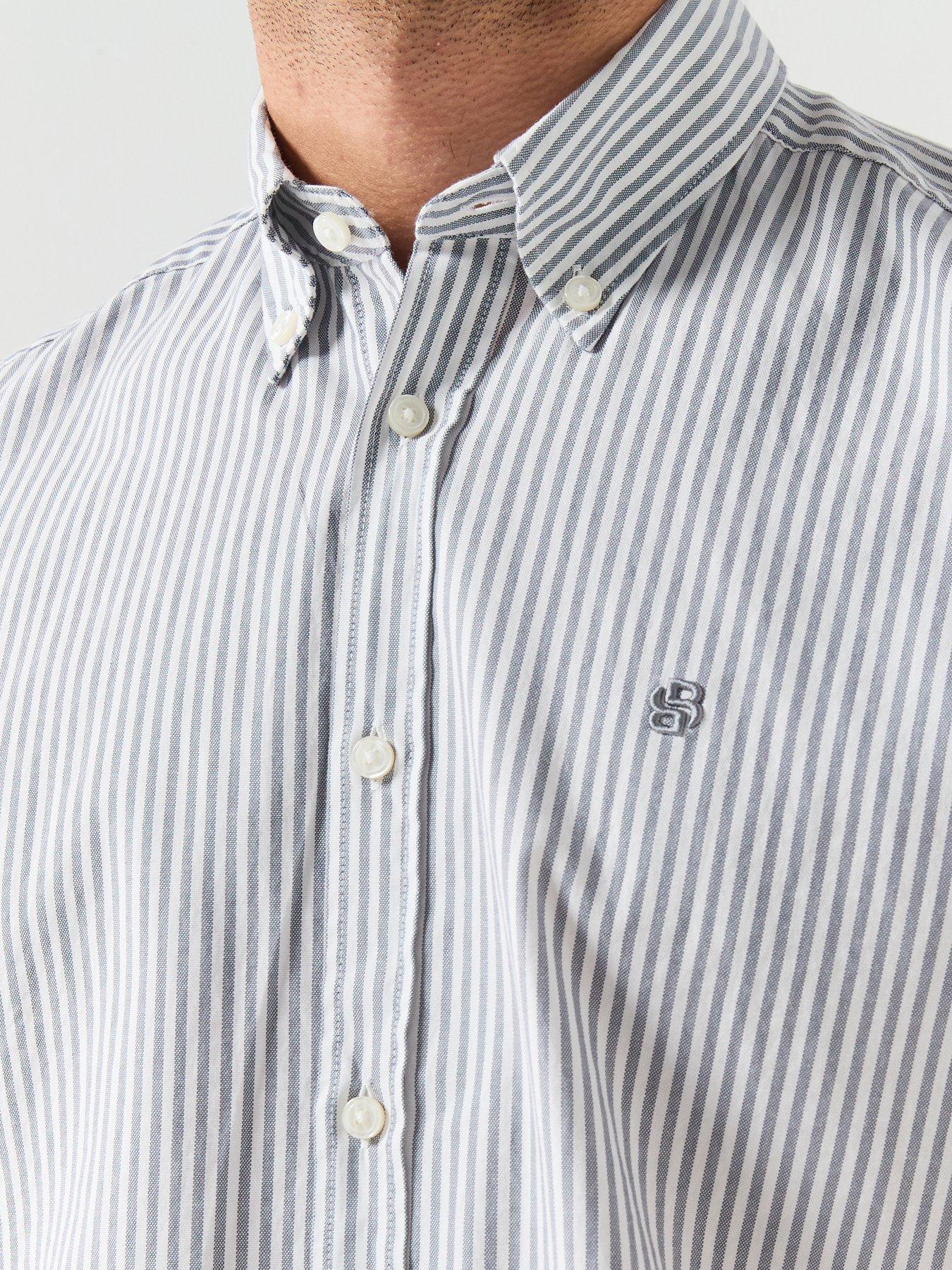 Image 4 of 6 of BOSS Button Down Short Sleeve Stripe Shirt - Blue