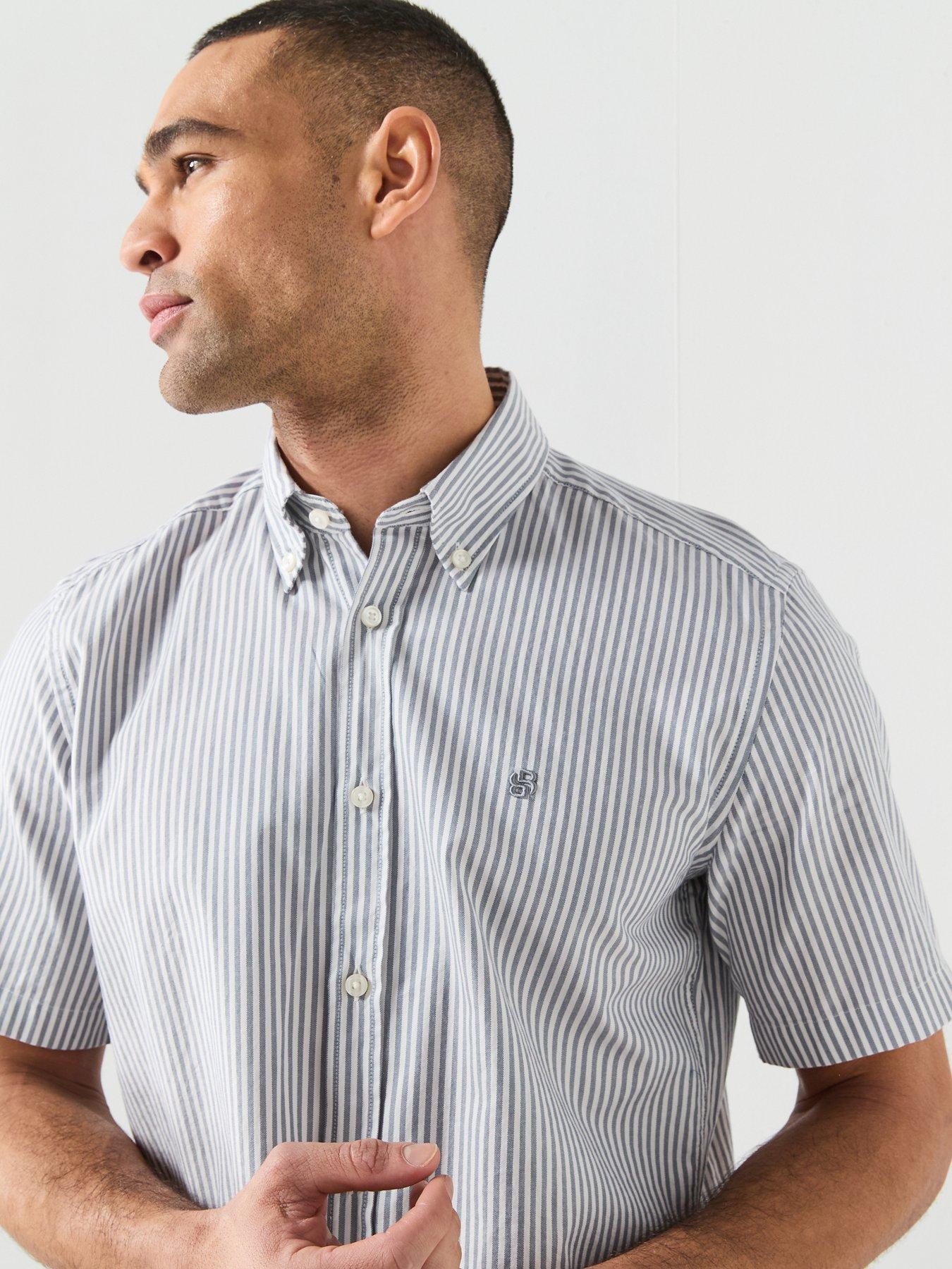 Image 5 of 6 of BOSS Button Down Short Sleeve Stripe Shirt - Blue