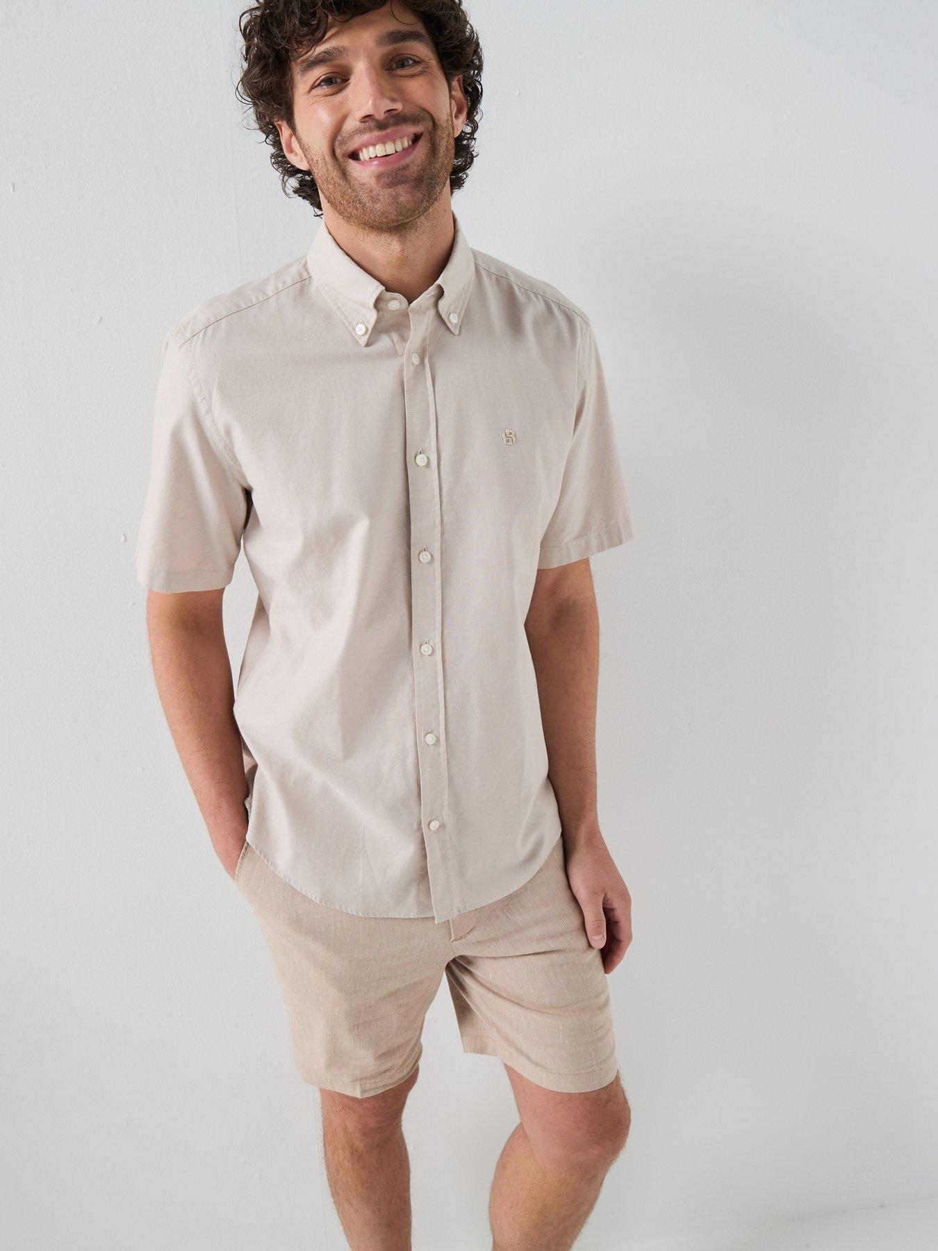 Image 1 of 5 of BOSS H-Liam Button Down Short Sleeve Shirt - Beige