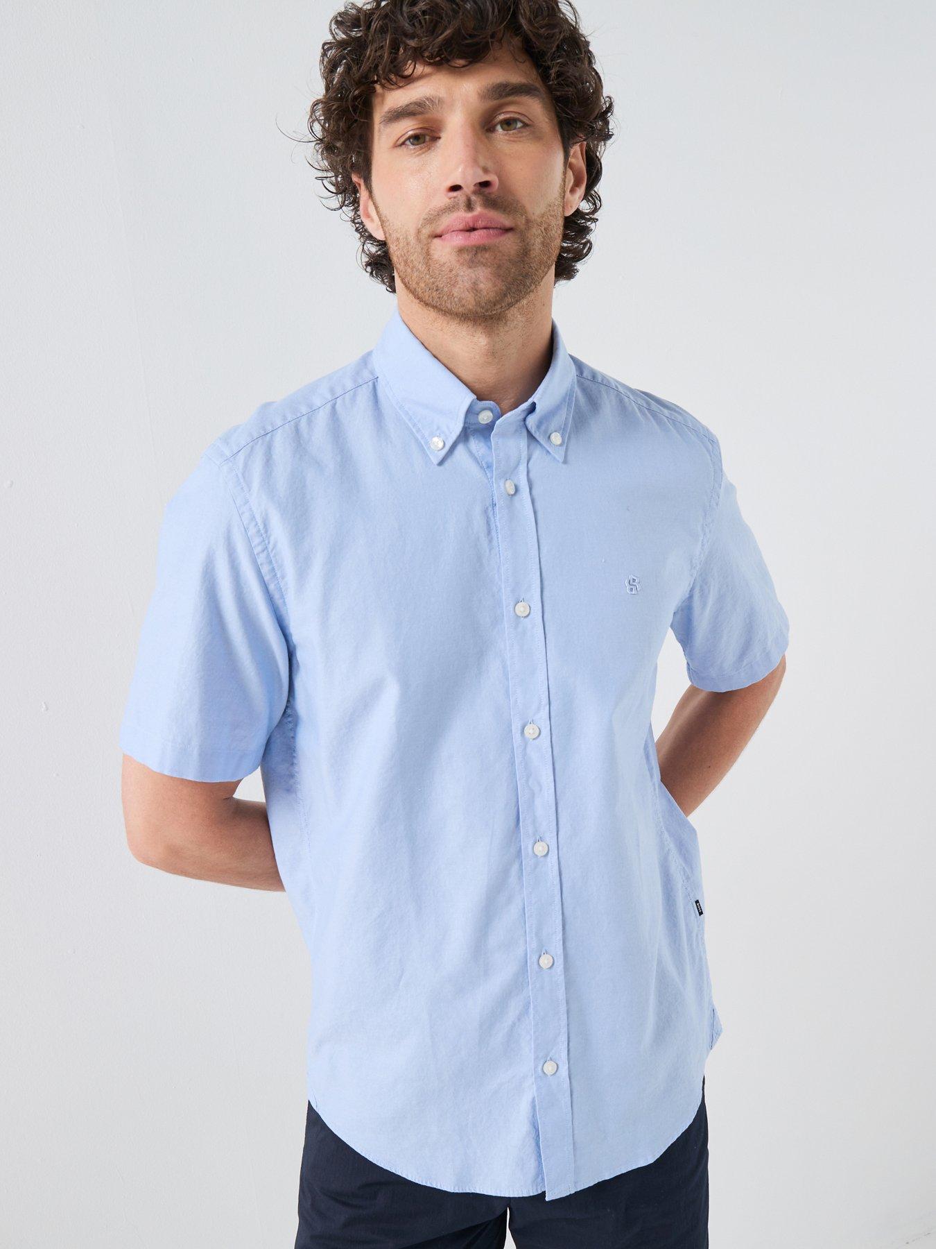 BOSS Button Down Short Sleeve Shirt - Light Blue