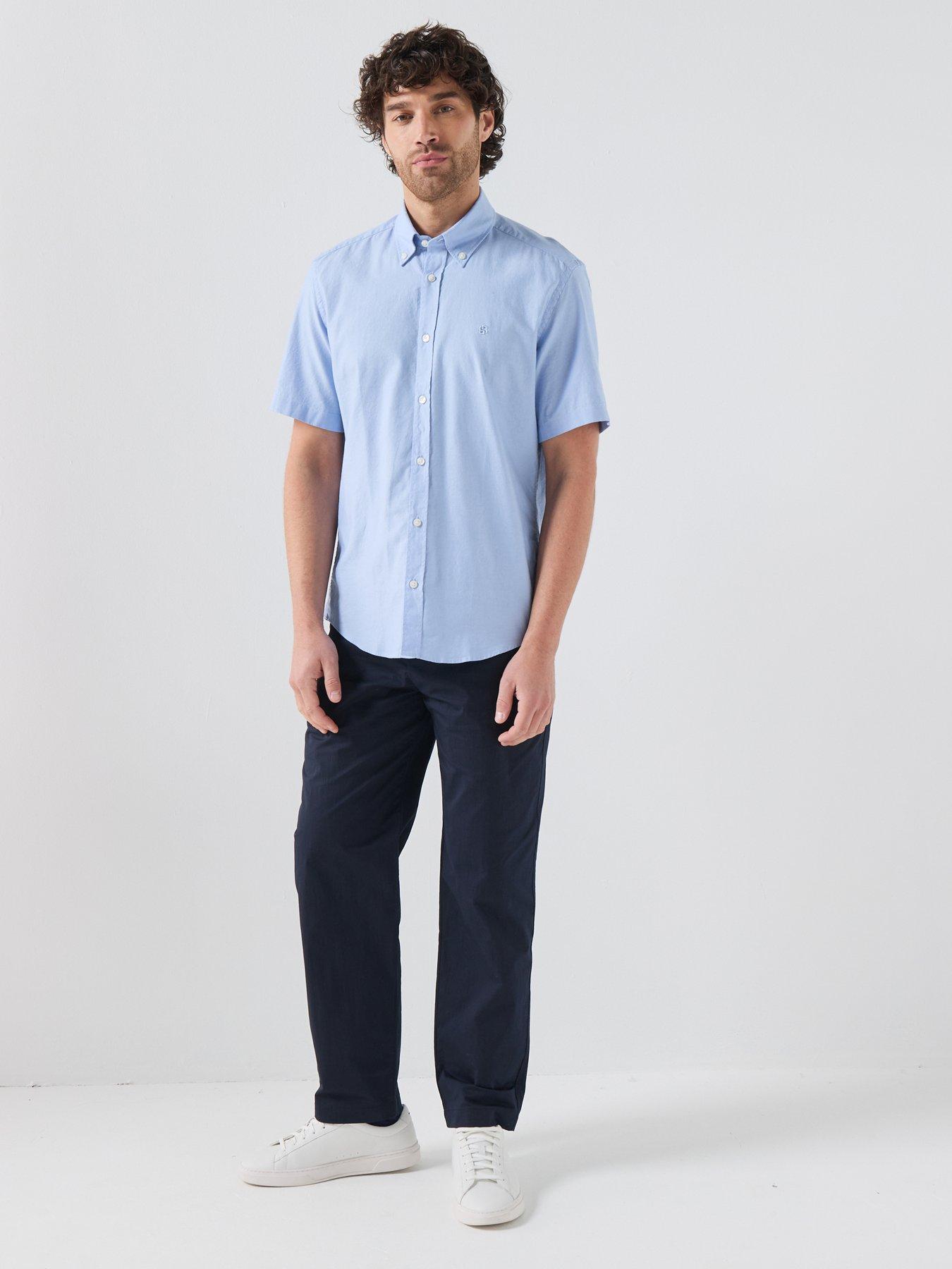 Image 3 of 6 of BOSS Button Down Short Sleeve Shirt - Light Blue