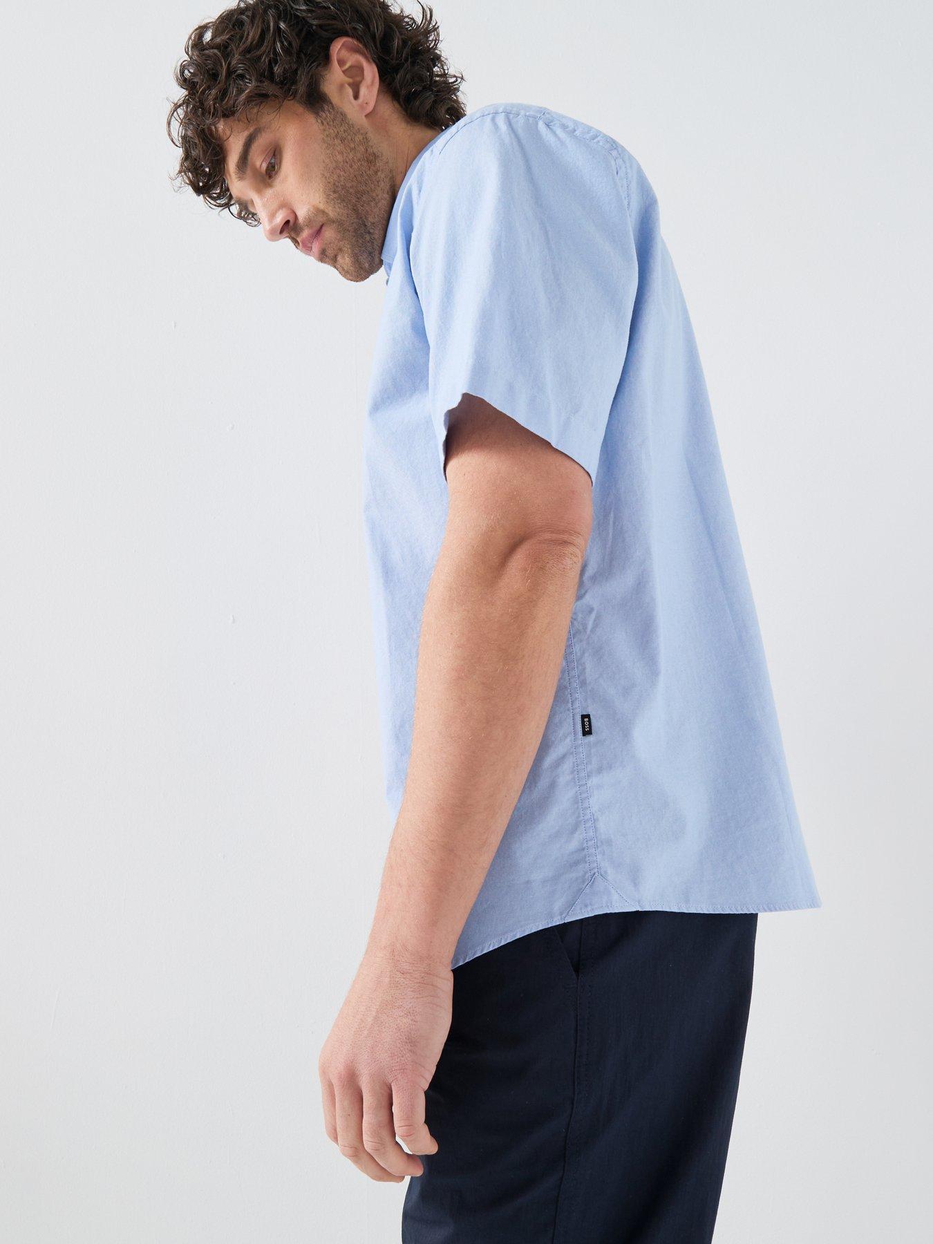 Image 4 of 6 of BOSS Button Down Short Sleeve Shirt - Light Blue