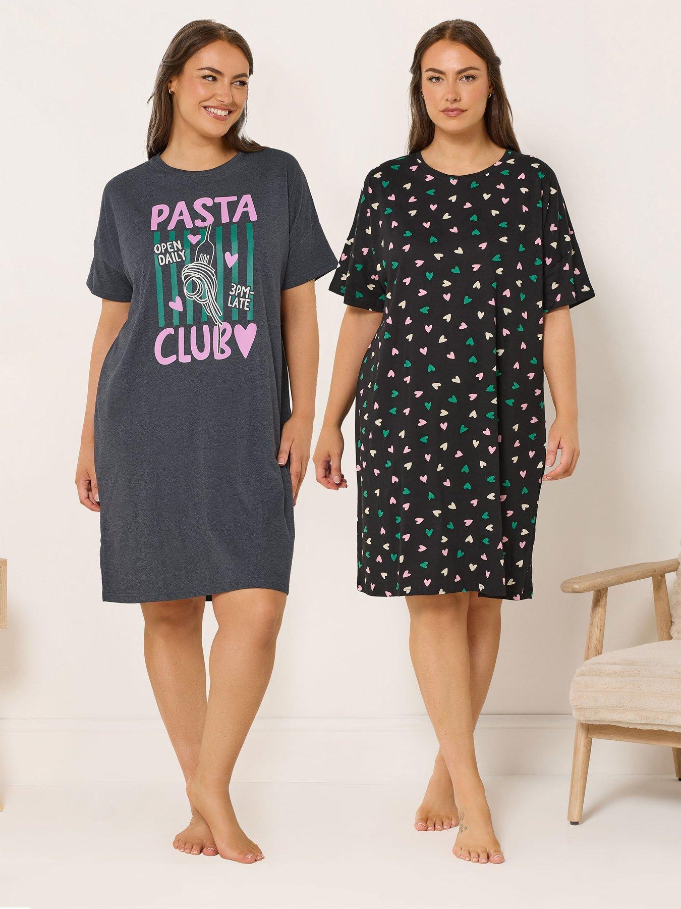 Yours Curve 2 Pack Pasta Sleeptee Nightdress - Grey