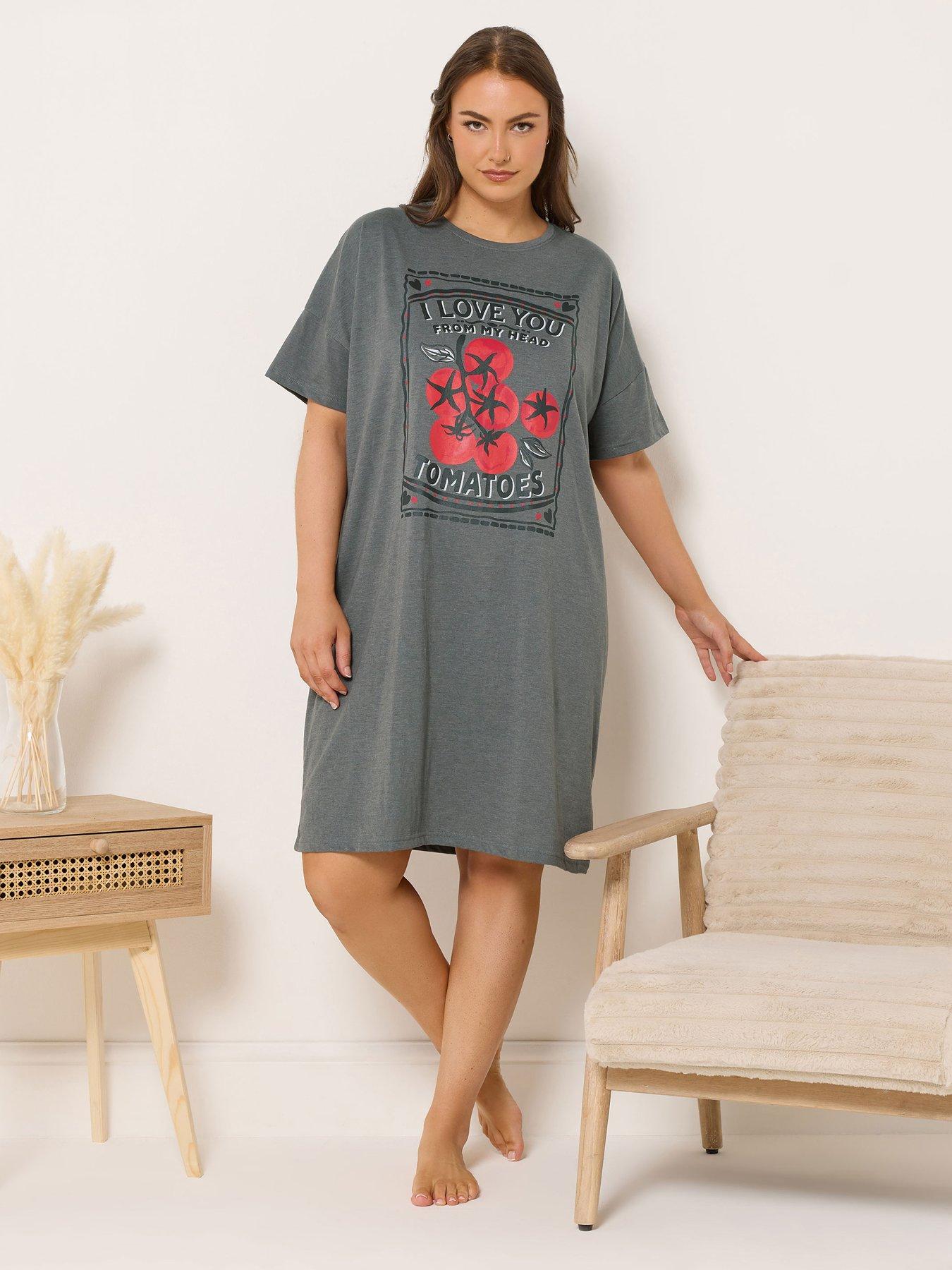 Yours Curve Tomatoes Sleeptee Nightdress - Grey