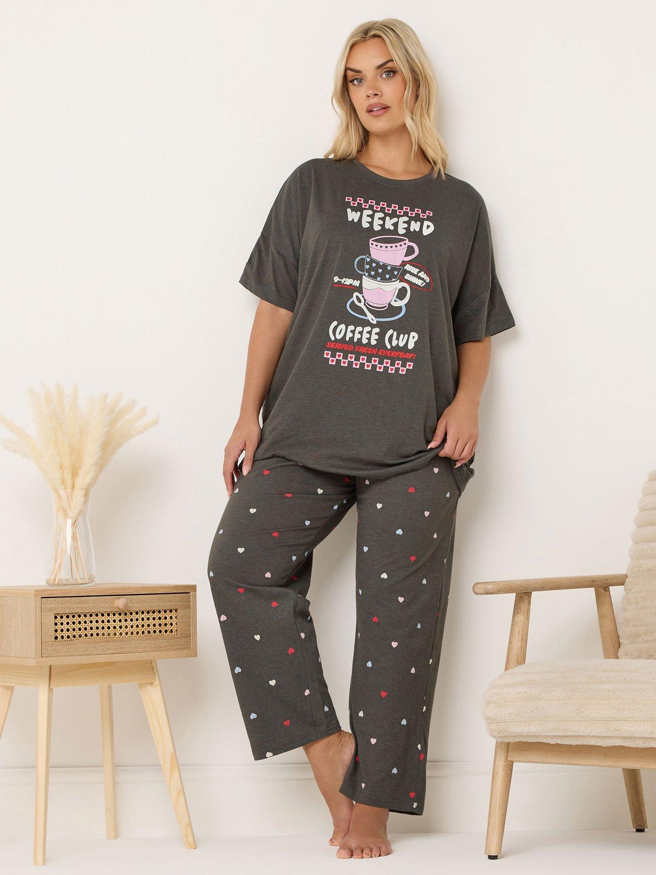 Yours Curve Weekend Coffee Pyjama Set - Brown
