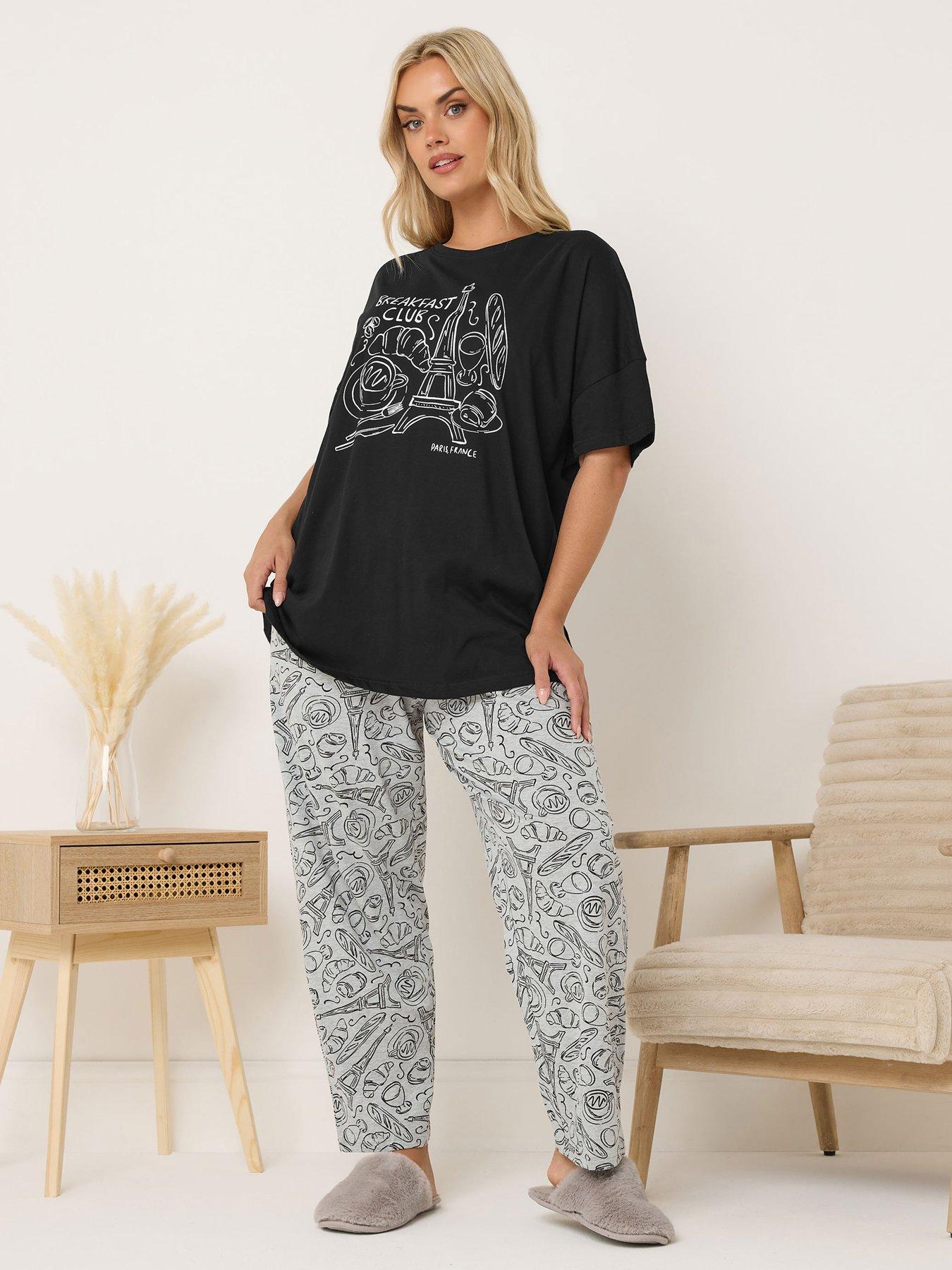 Image 1 of 4 of Yours Curve Paris Breakfast Pyjama Set - Black