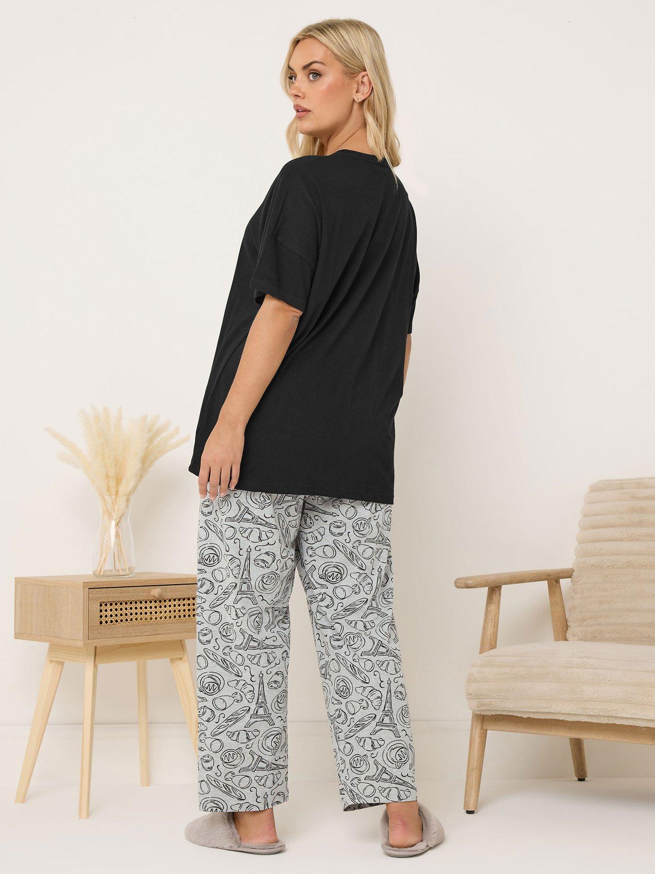 Image 2 of 4 of Yours Curve Paris Breakfast Pyjama Set - Black