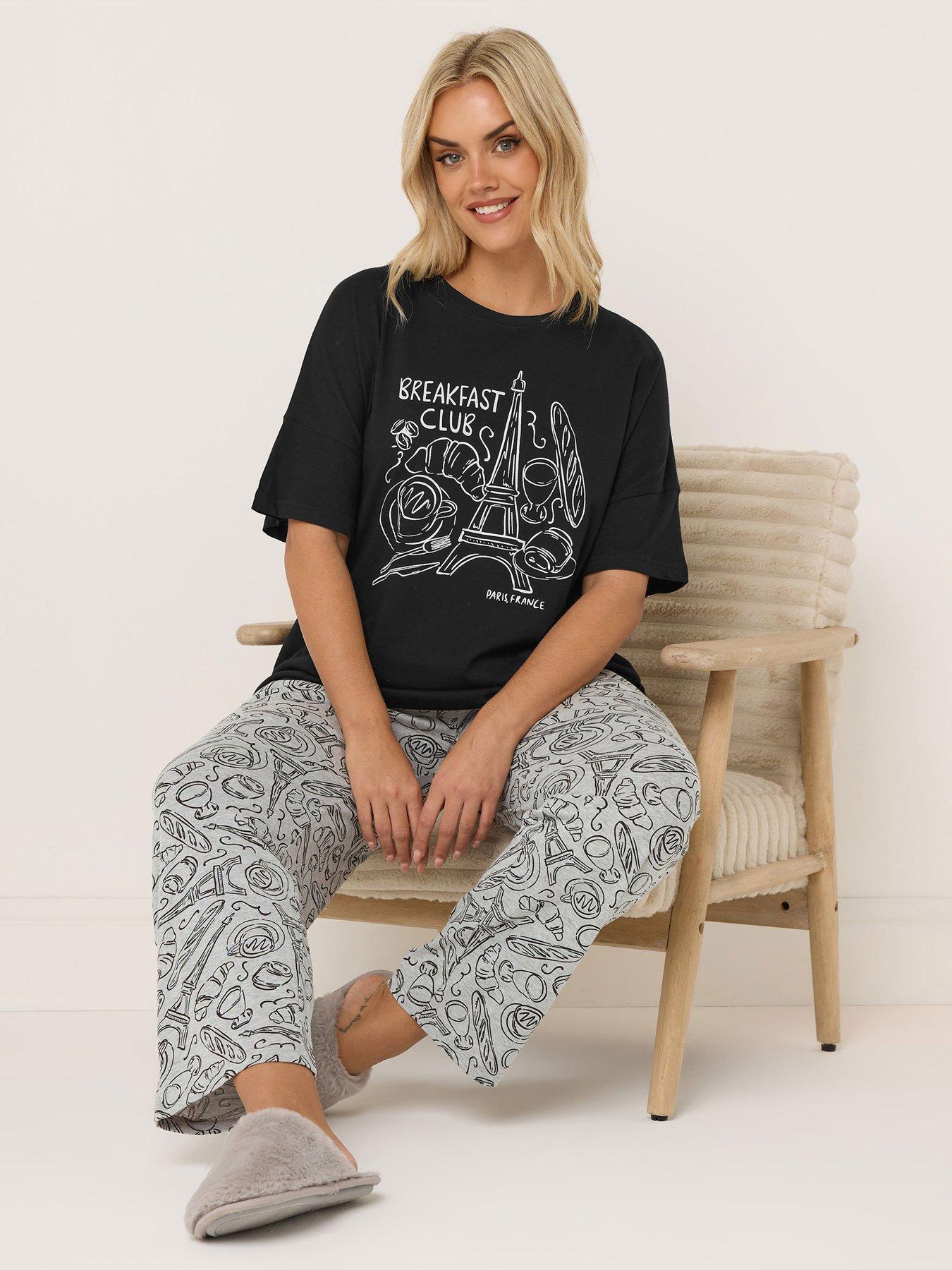 Image 3 of 4 of Yours Curve Paris Breakfast Pyjama Set - Black