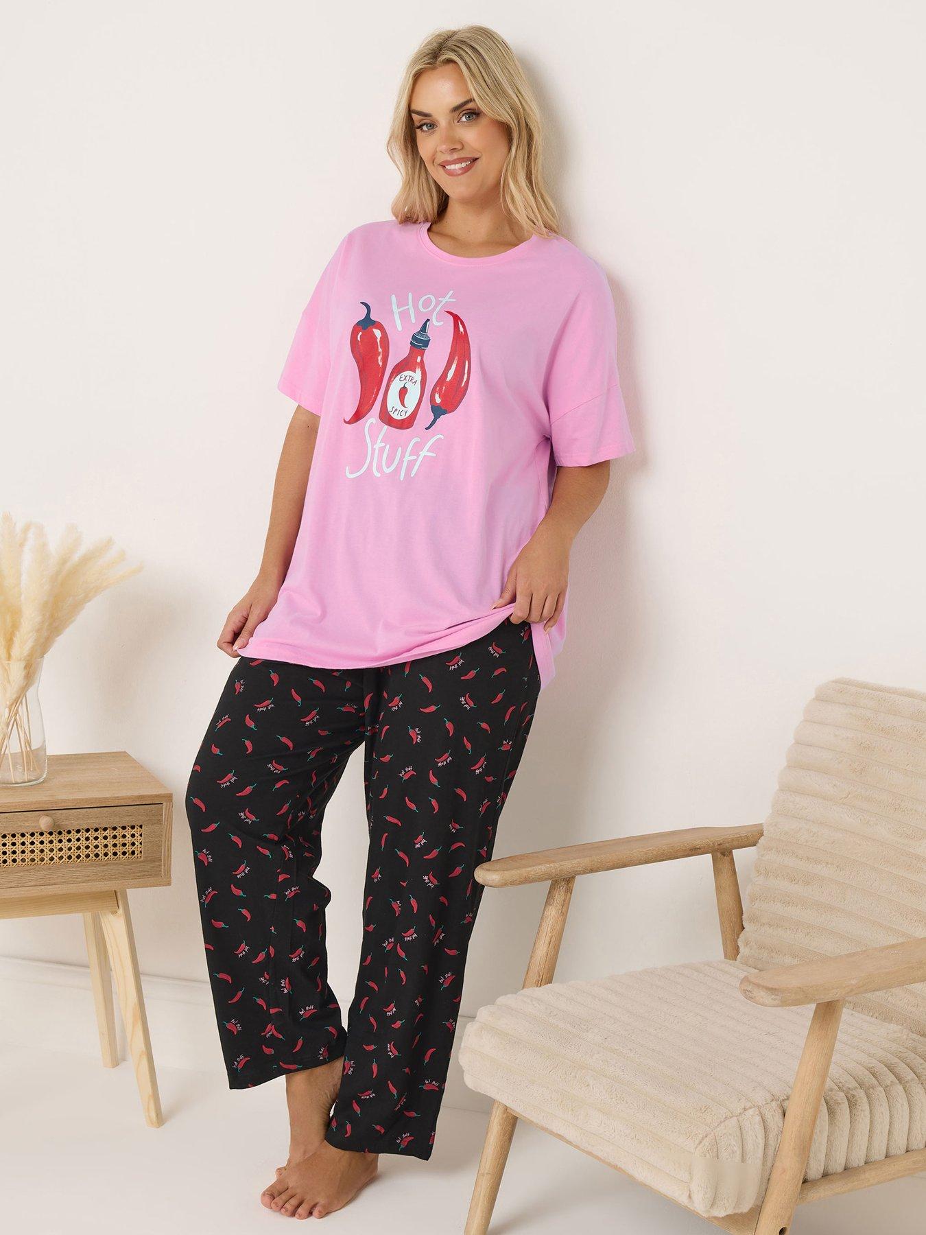  image of yours-curve-hot-stuff-wide-leg-pyjama-set-pink