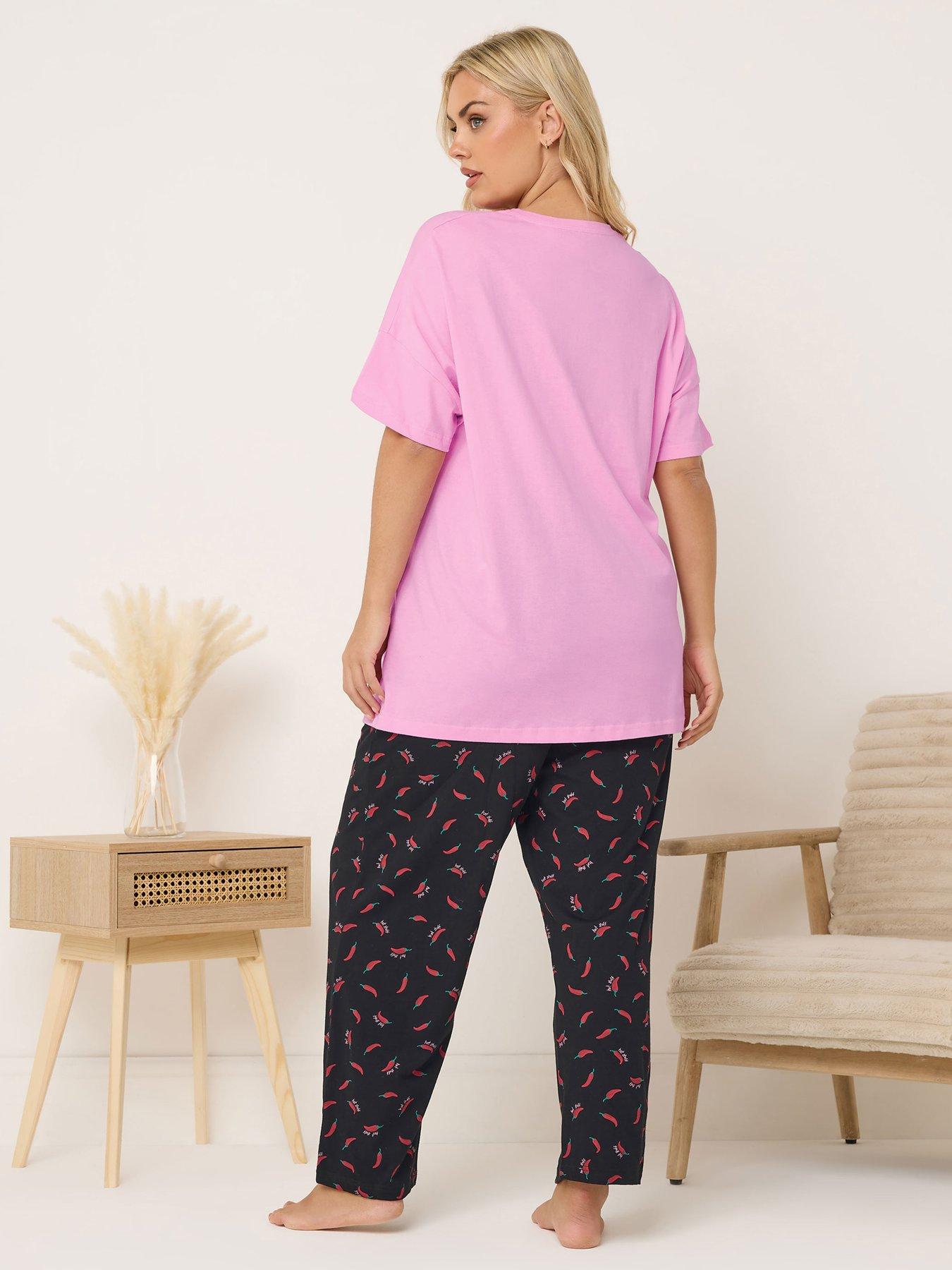 stillFront image of yours-curve-hot-stuff-wide-leg-pyjama-set-pink
