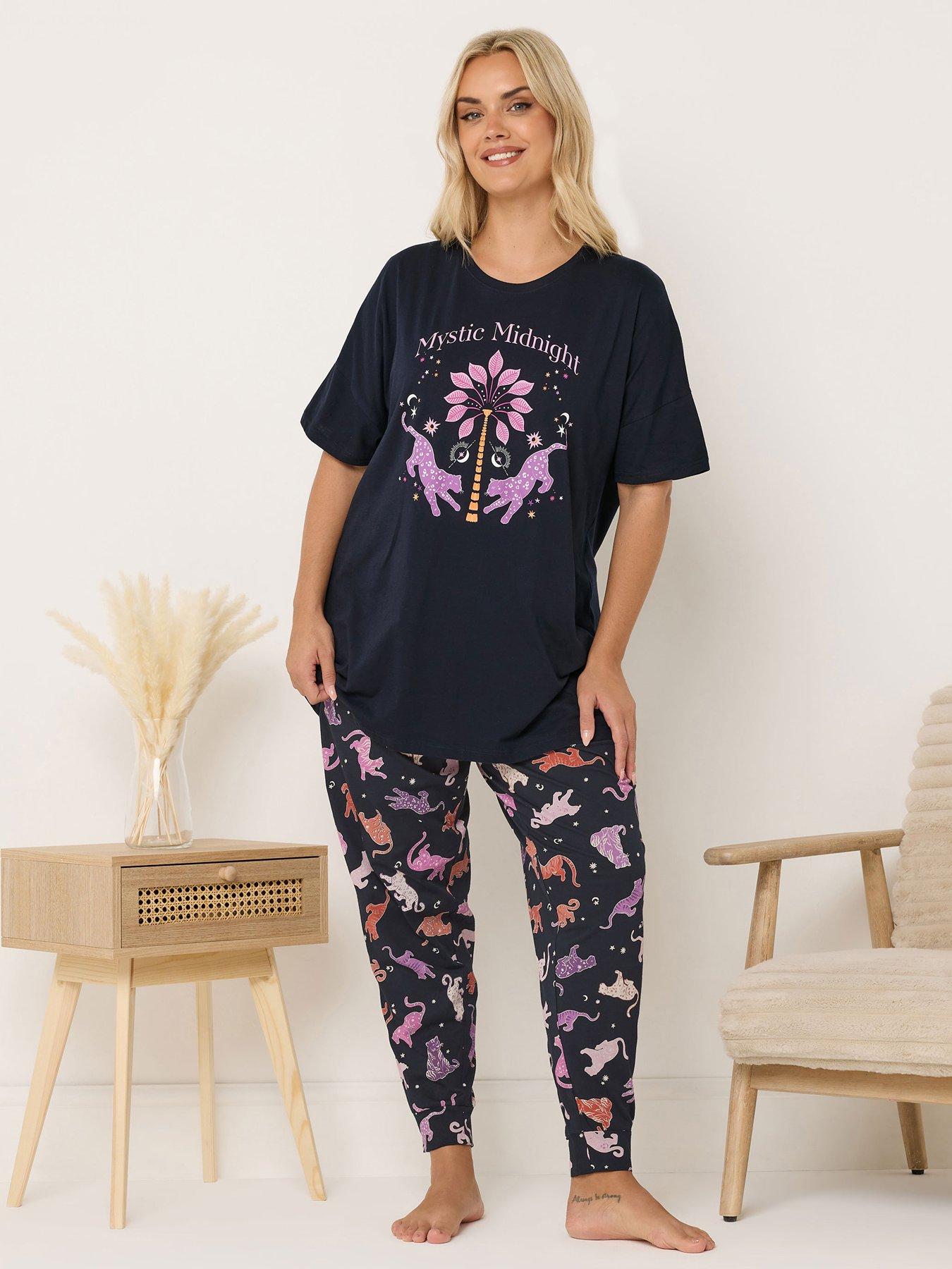 Yours Curve Mystic Midnight Cuffed Pyjama Set - Blue