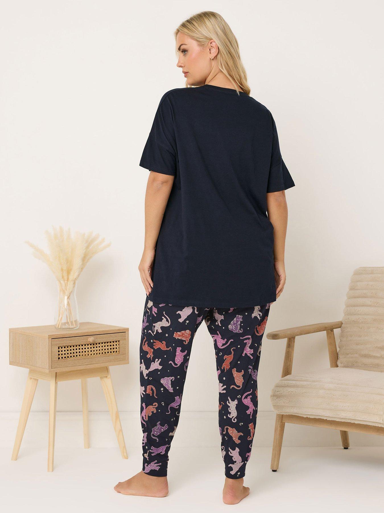 stillFront image of yours-curve-mystic-midnight-cuffed-pyjama-set-blue