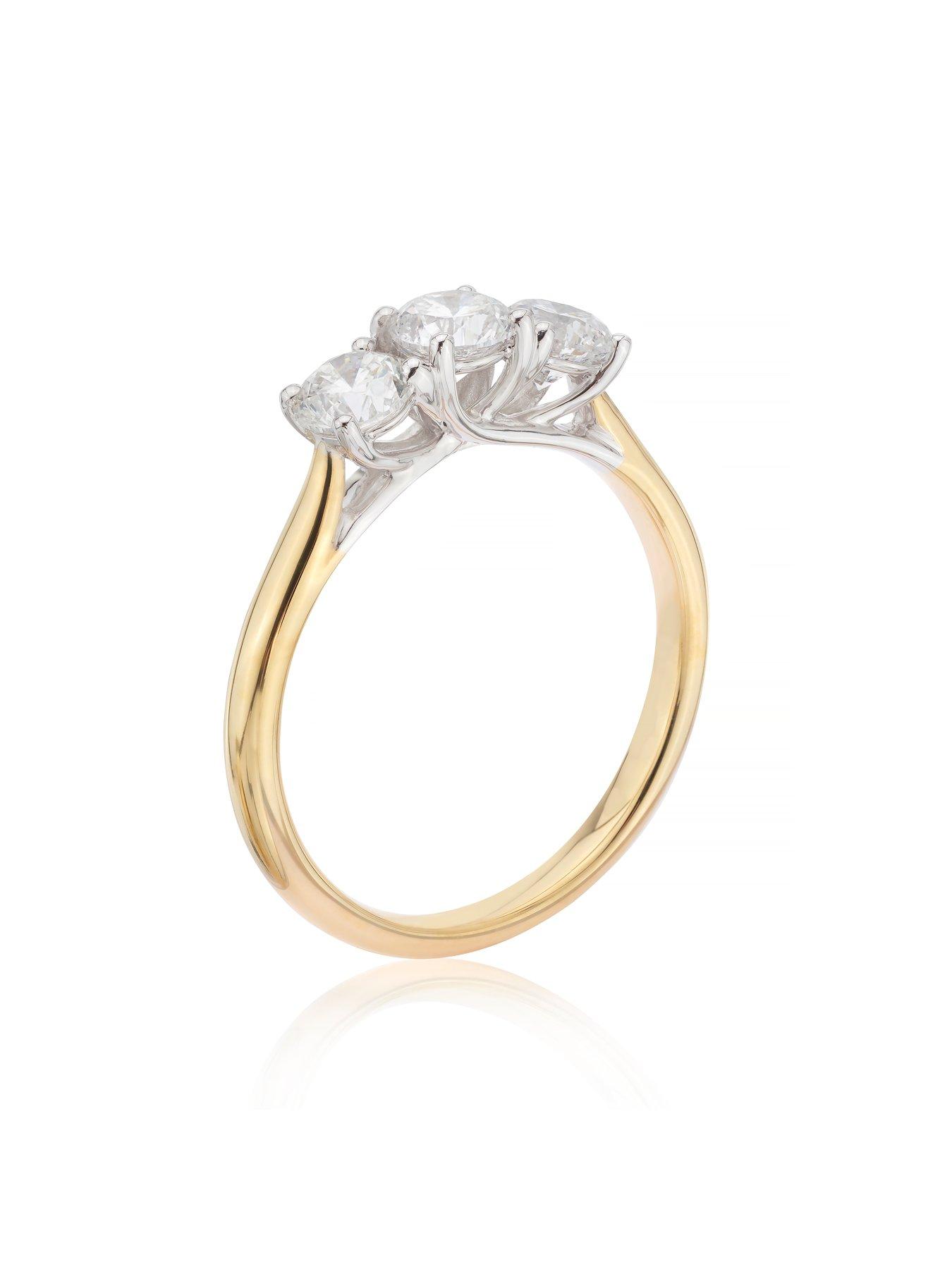  image of ernest-jones-engagement-ring-18ct-gold-1ct-round-three-stone-diamond-ring