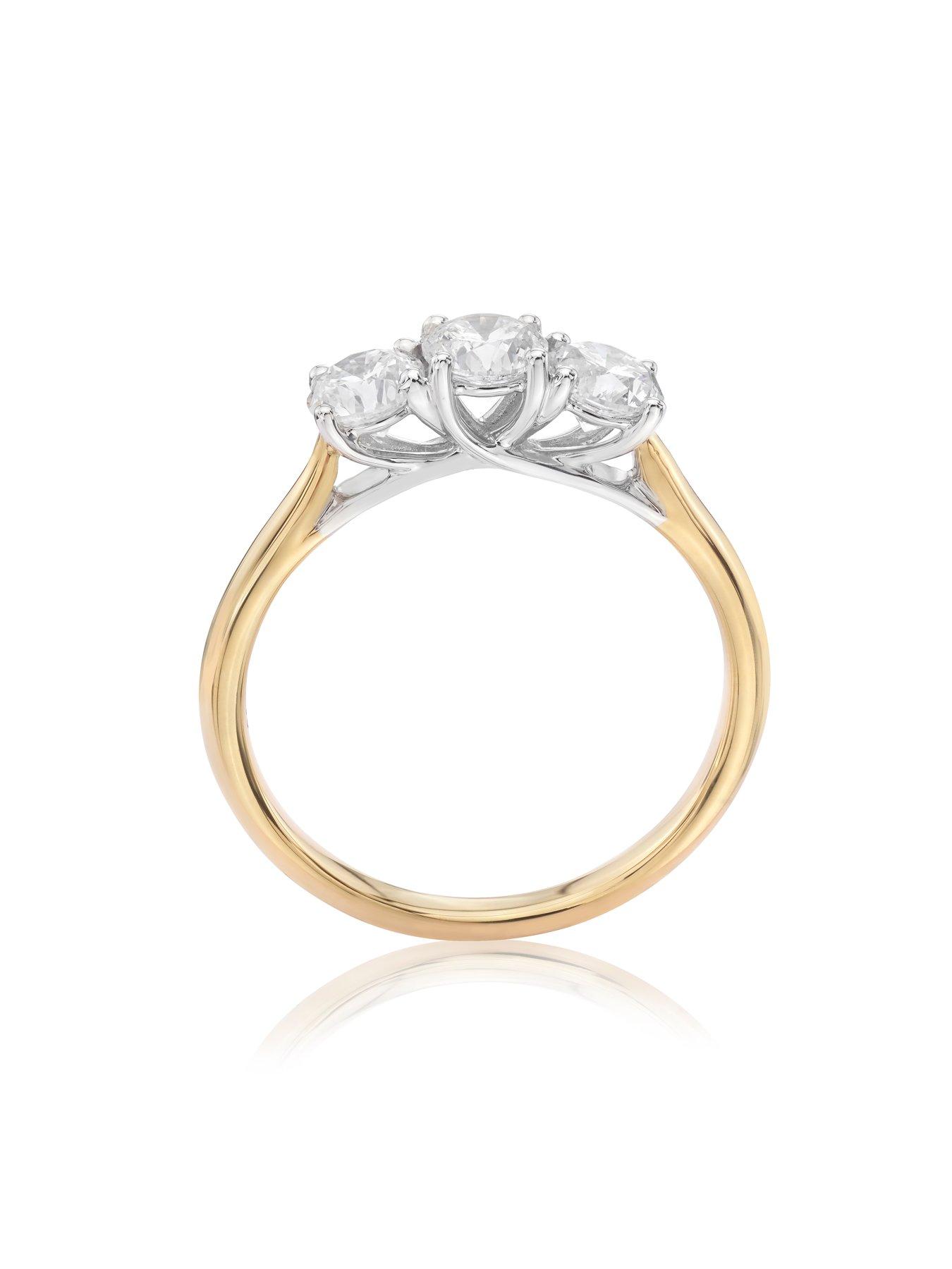  image of ernest-jones-engagement-ring-18ct-gold-1ct-round-three-stone-diamond-ring