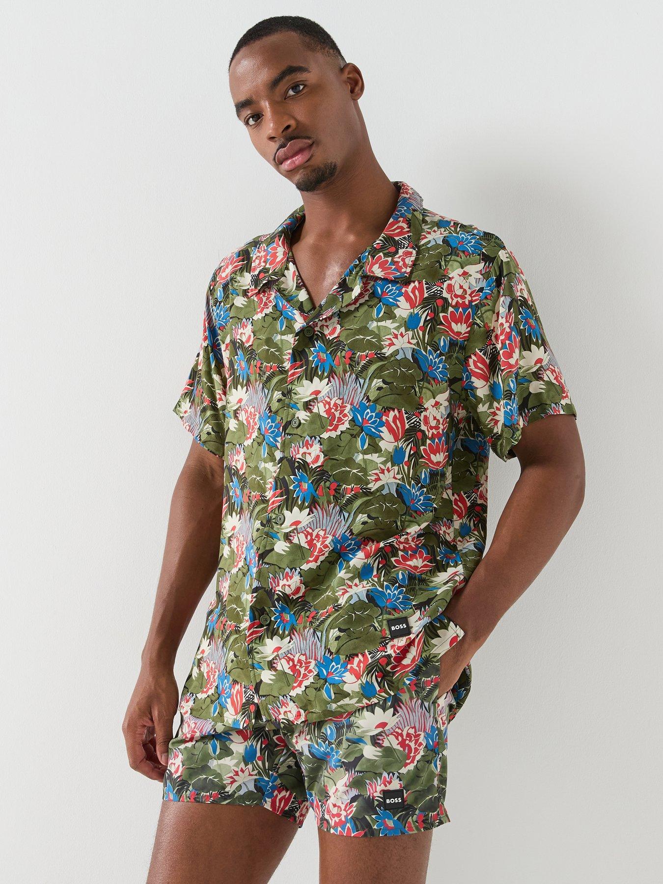 BOSS Boss Floral Printed Beach Short Sleeve Shirt - Green