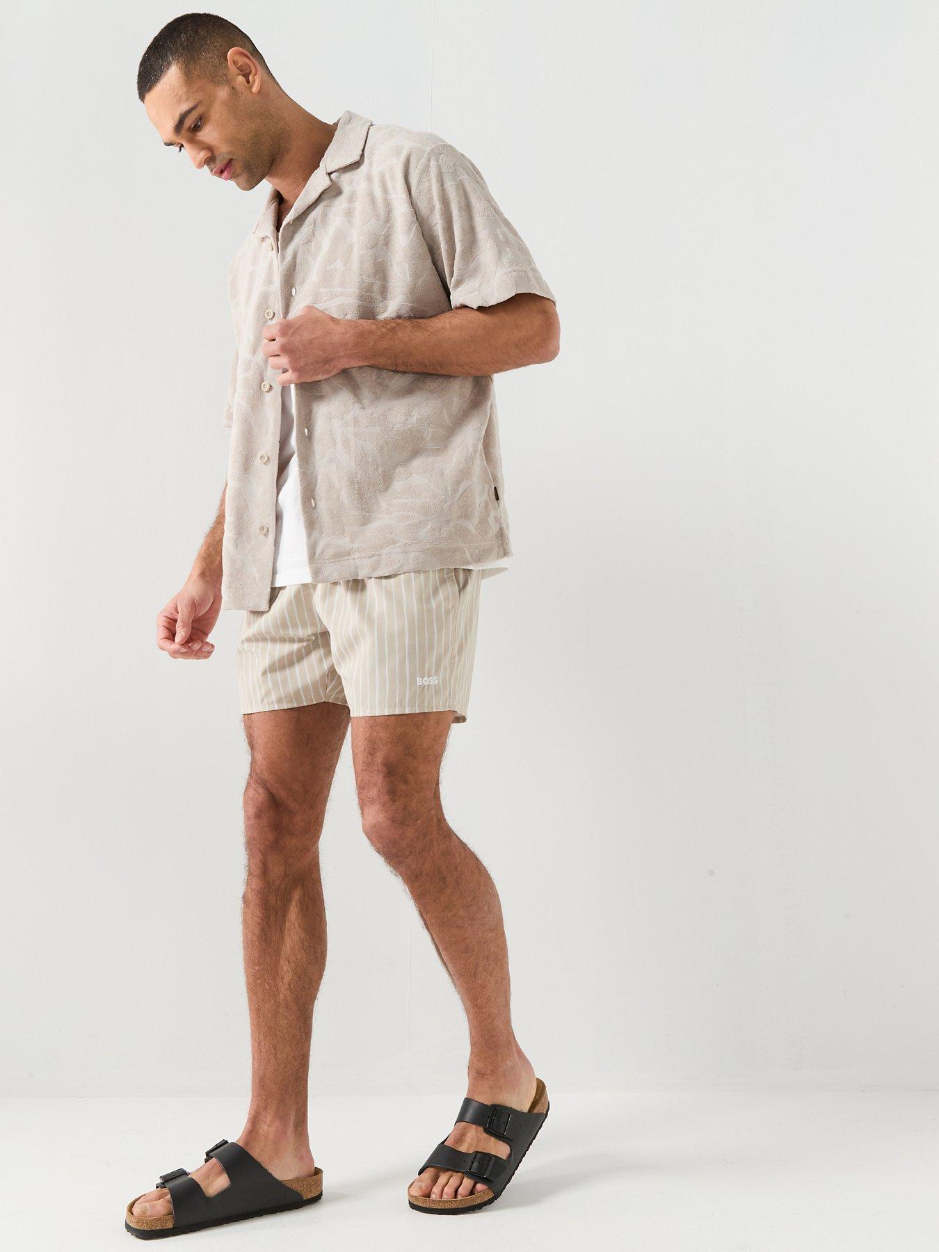 Image 6 of 6 of BOSS Sunfish Striped Swim Shorts - Beige