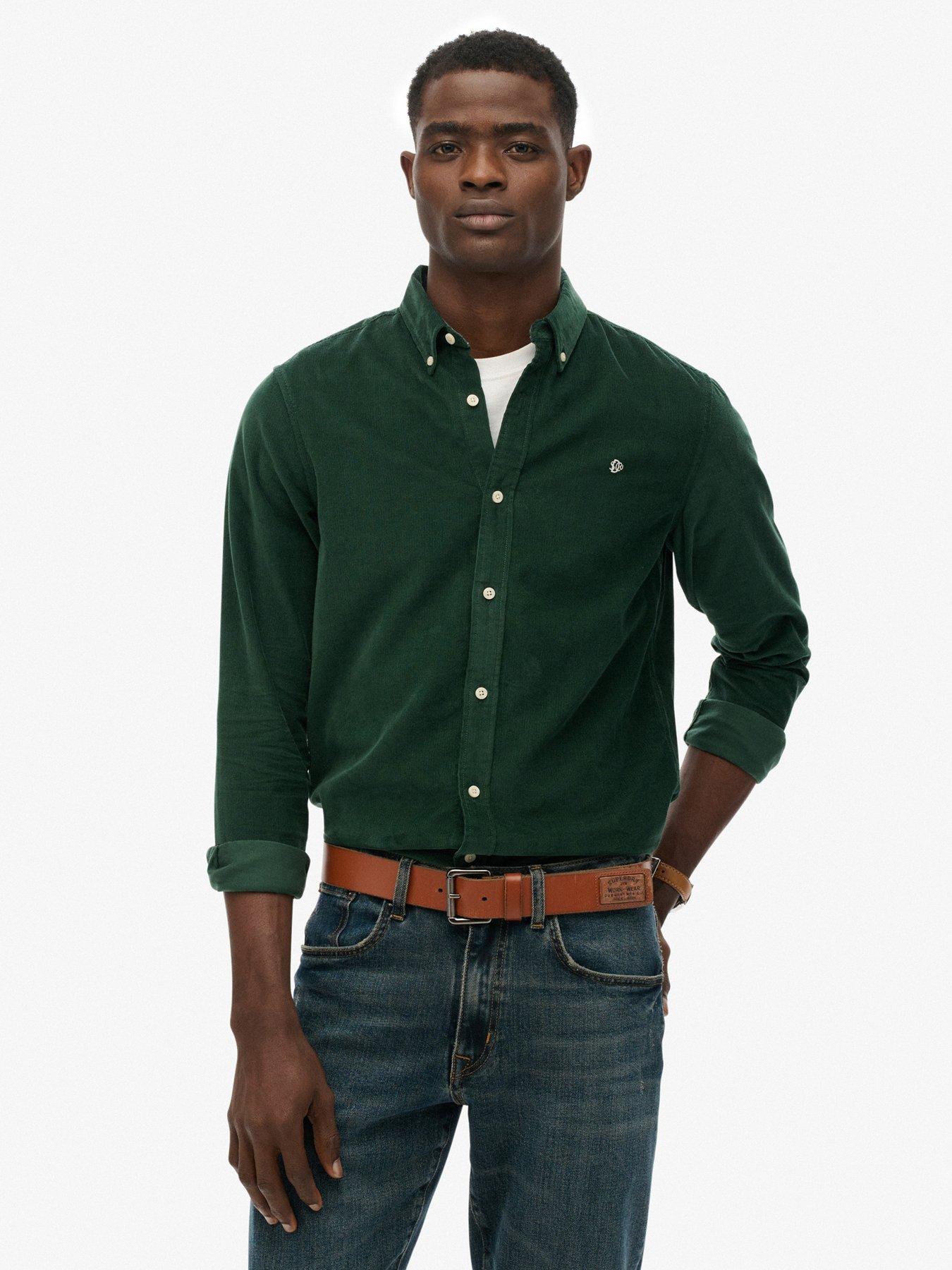  image of superdry-classic-needle-cord-long-sleeve-shirt-dark-green