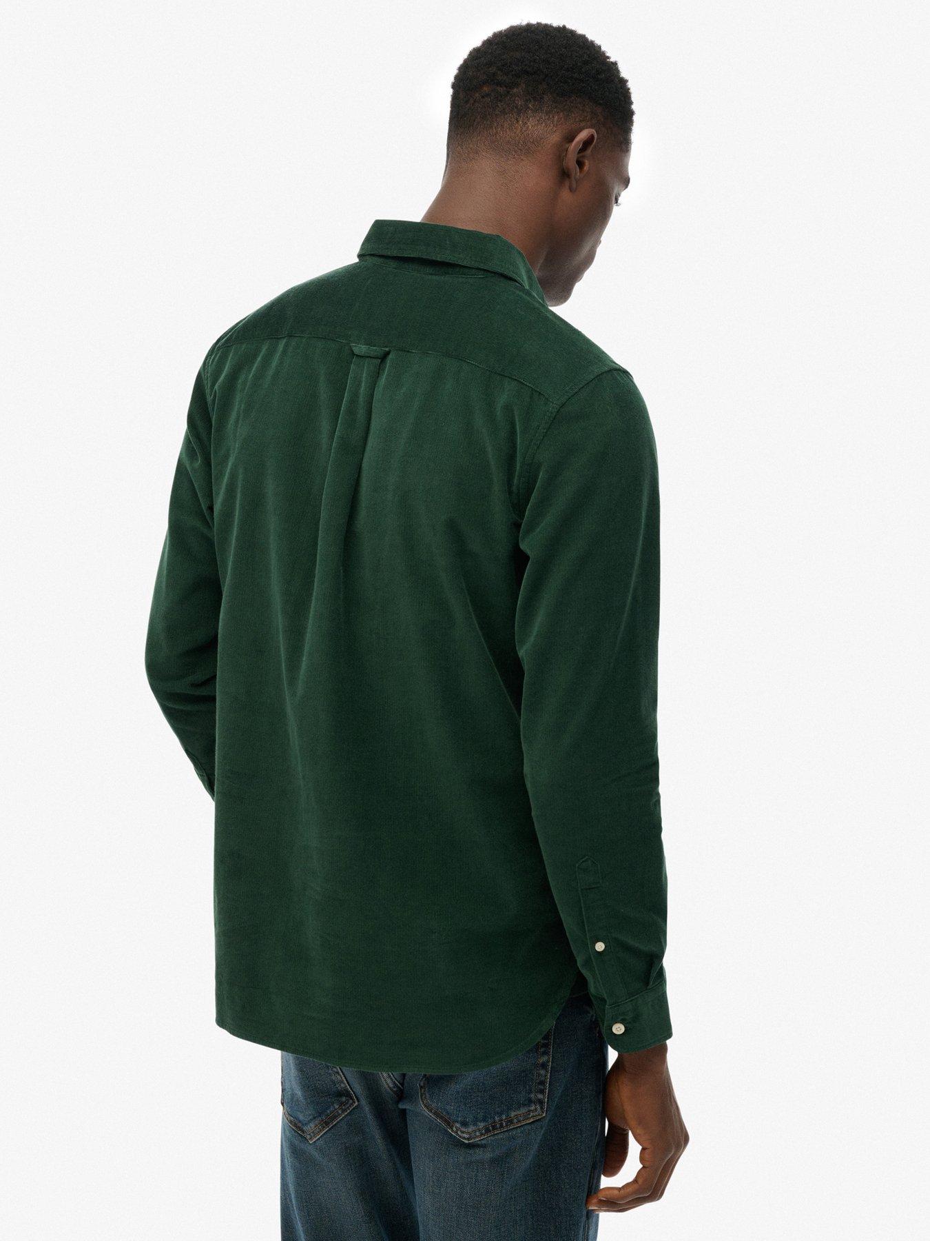  image of superdry-classic-needle-cord-long-sleeve-shirt-dark-green