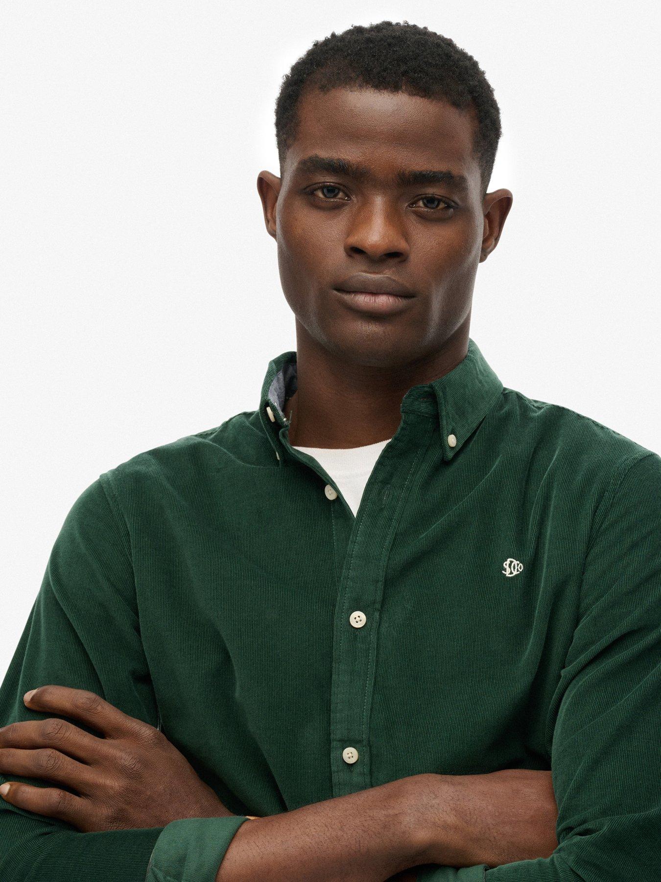  image of superdry-classic-needle-cord-long-sleeve-shirt-dark-green