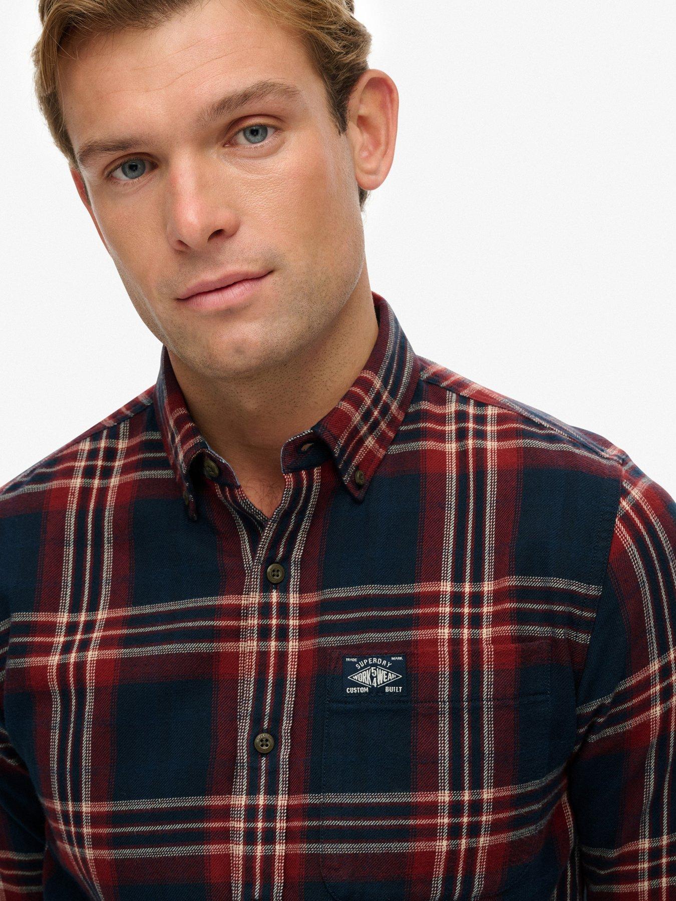  image of superdry-check-print-long-sleeve-shirt-navy-multi