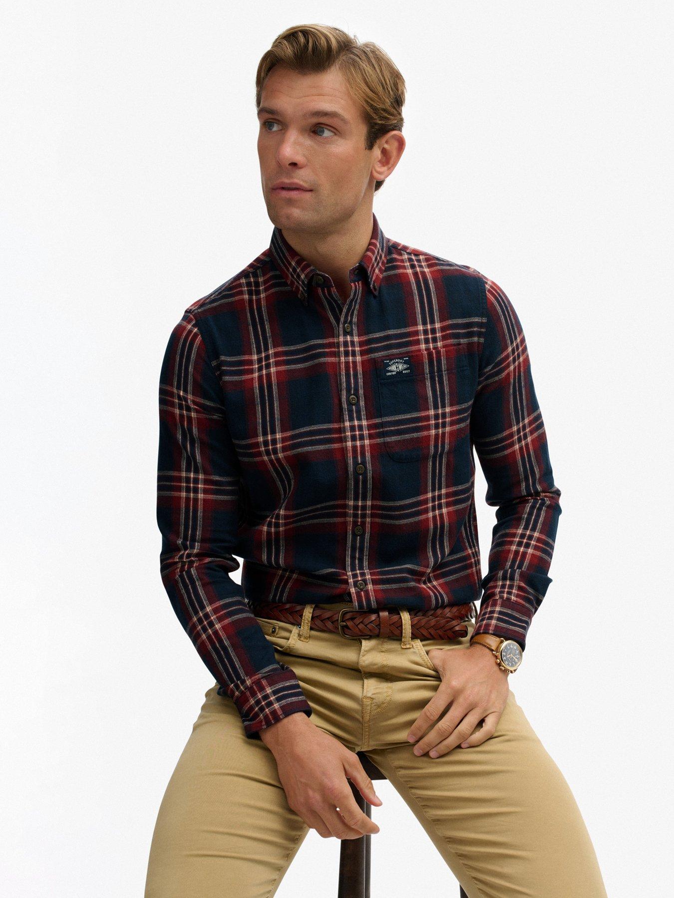  image of superdry-check-print-long-sleeve-shirt-navy-multi