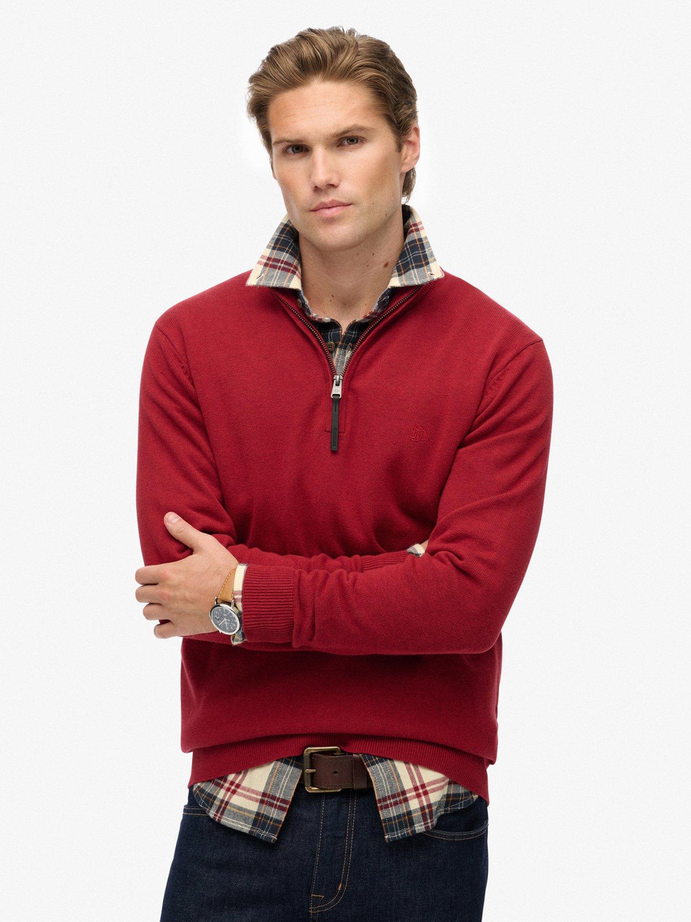 Image 1 of 5 of Superdry Essential Cotton Knitted Quarter Zip Jumper - Red