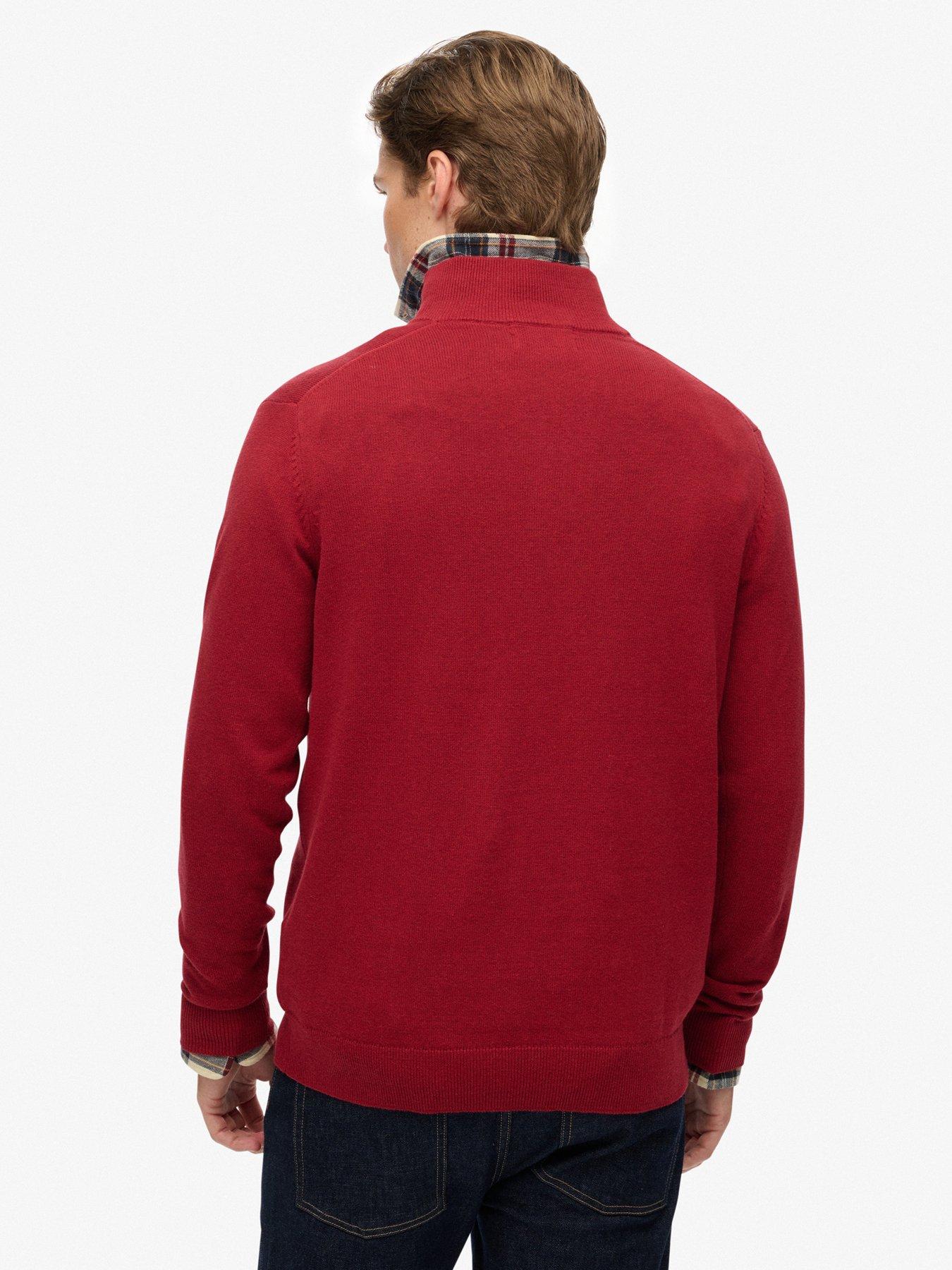  image of superdry-essential-cotton-knitted-quarter-zip-jumper-red