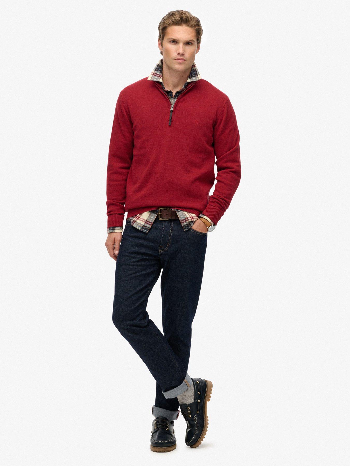  image of superdry-essential-cotton-knitted-quarter-zip-jumper-red
