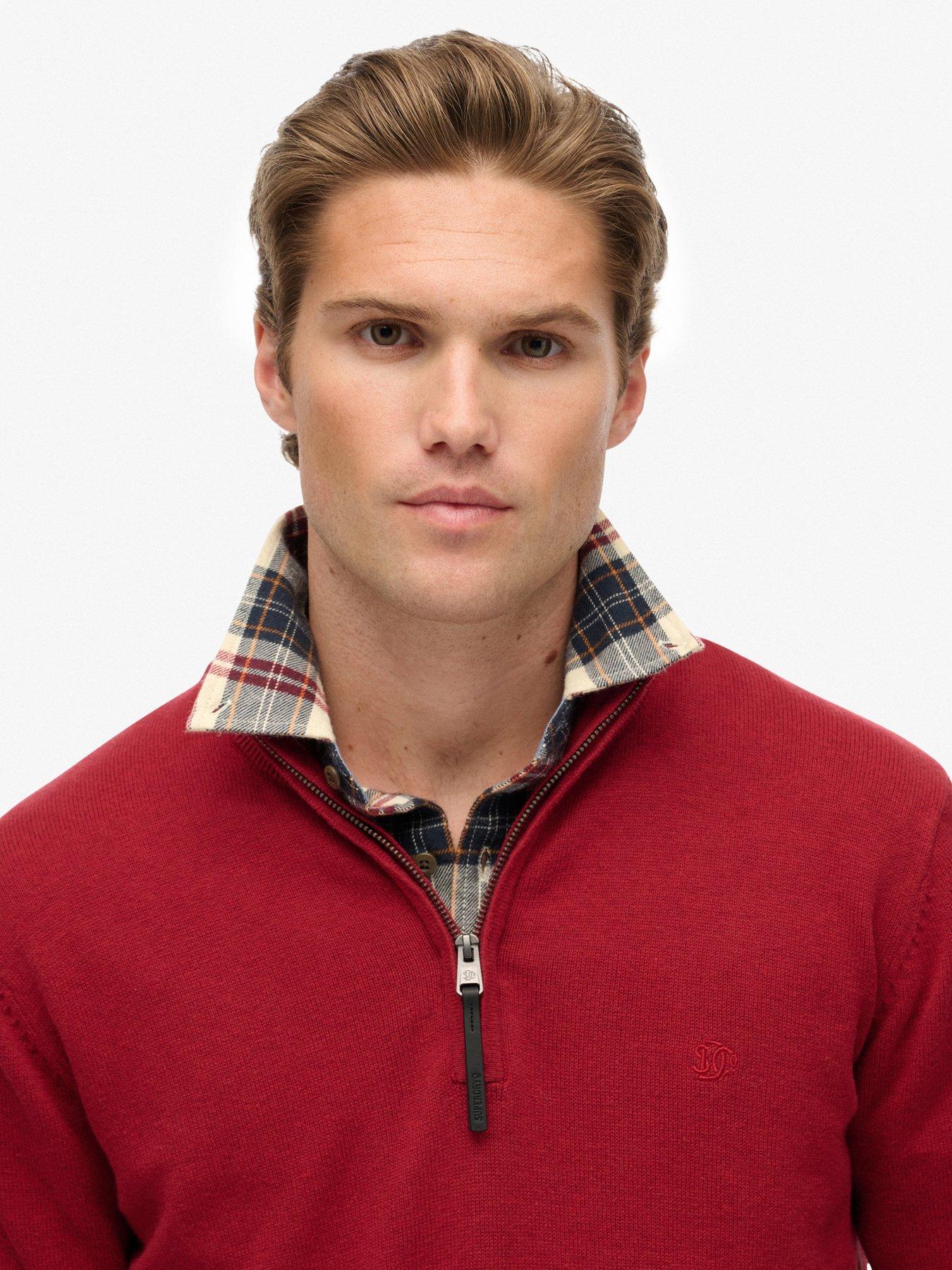  image of superdry-essential-cotton-knitted-quarter-zip-jumper-red